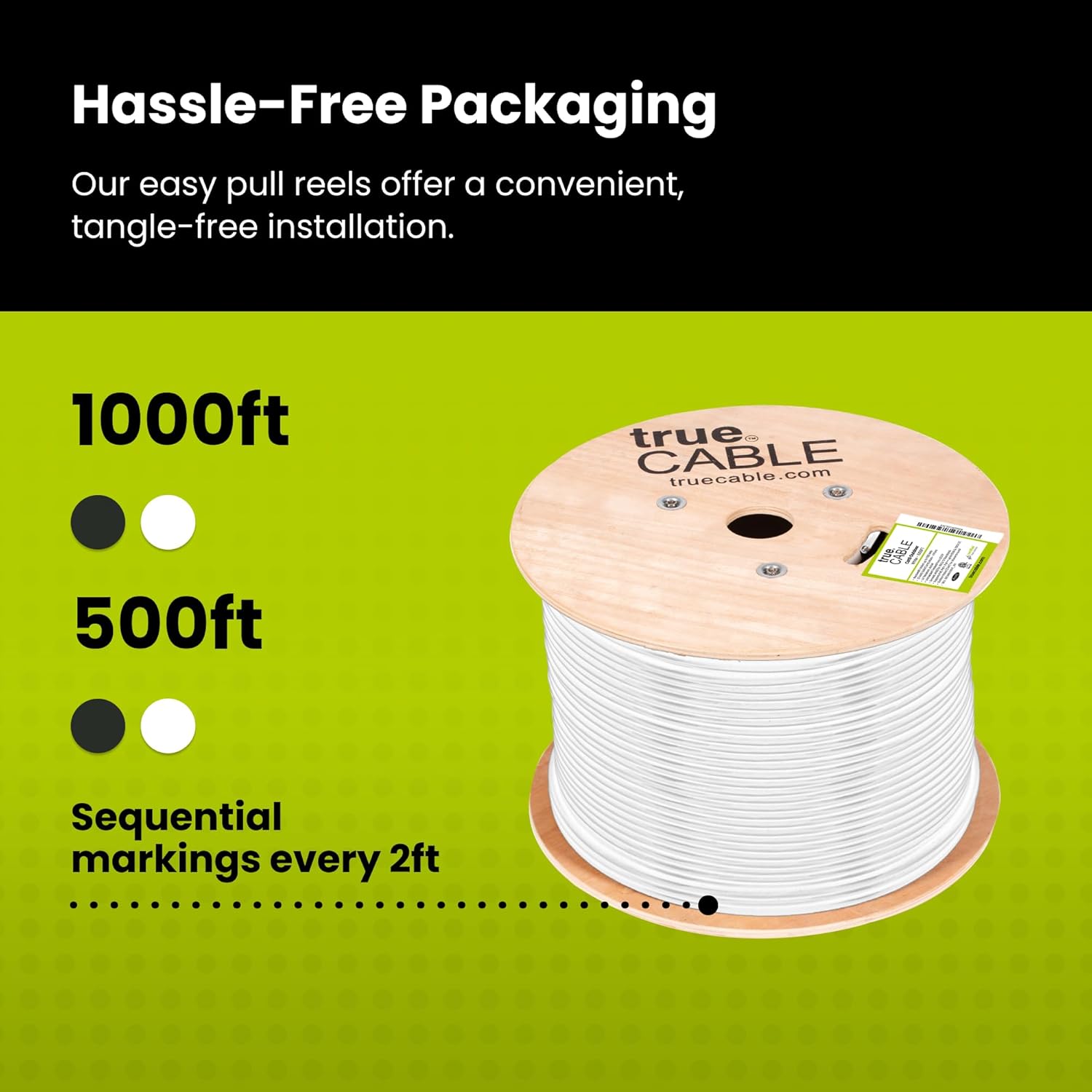 trueCABLE Cat6 Outdoor, Unshielded UTP, 1000ft, UV Resistant, CMX Rated, White, 23AWG Solid Bare Copper, 550MHz, PoE++ (4PPoE), ETL Listed, Bulk Ethernet Cable