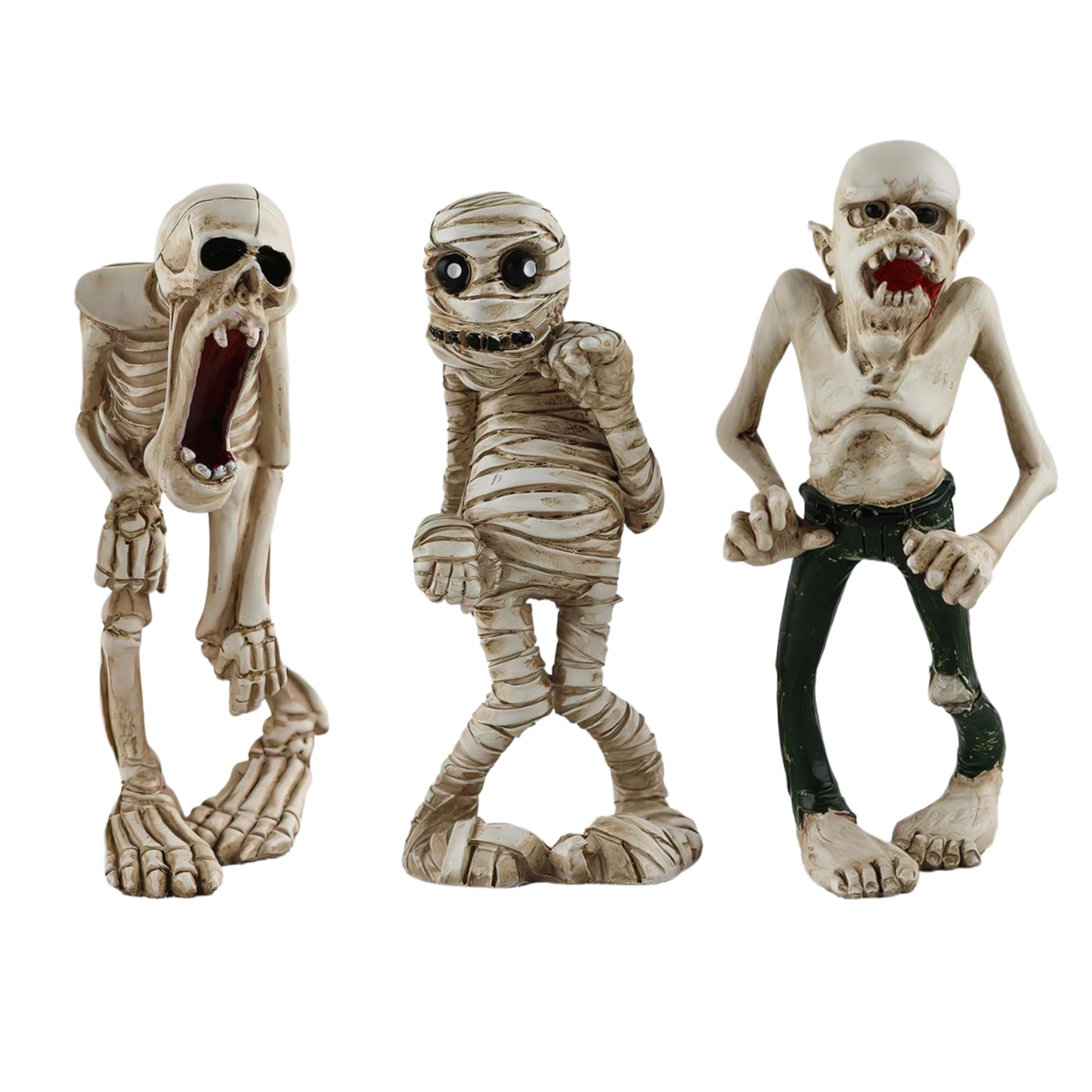 Lot de 3 figurines d'Halloween en résine de vampire, goule et momie pour décoration de table