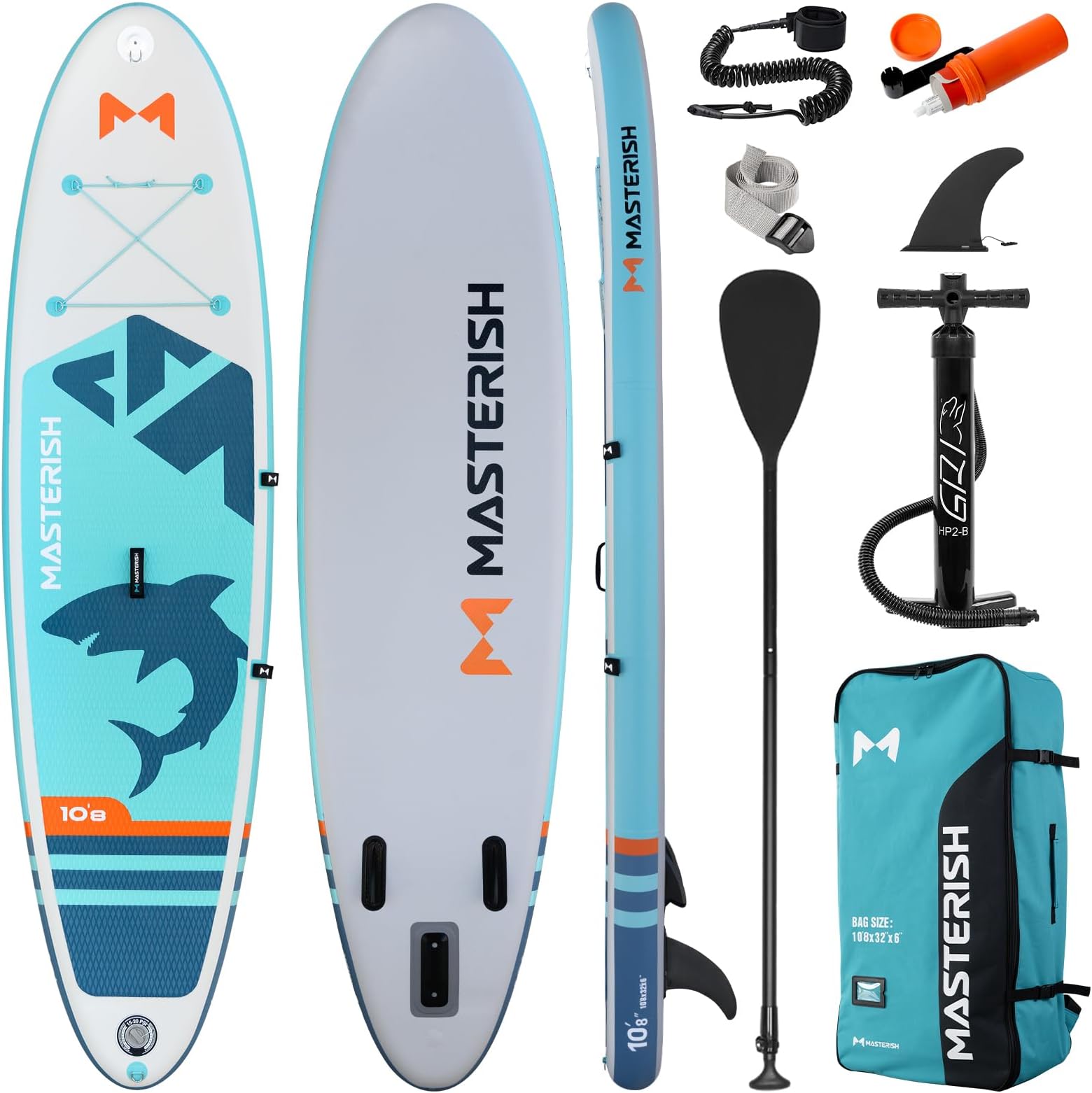 Masterish Inflatable Stand Up Paddle Board 10'8''x32''x6'' Second Generation with Full Gear Kit Unisex Adult