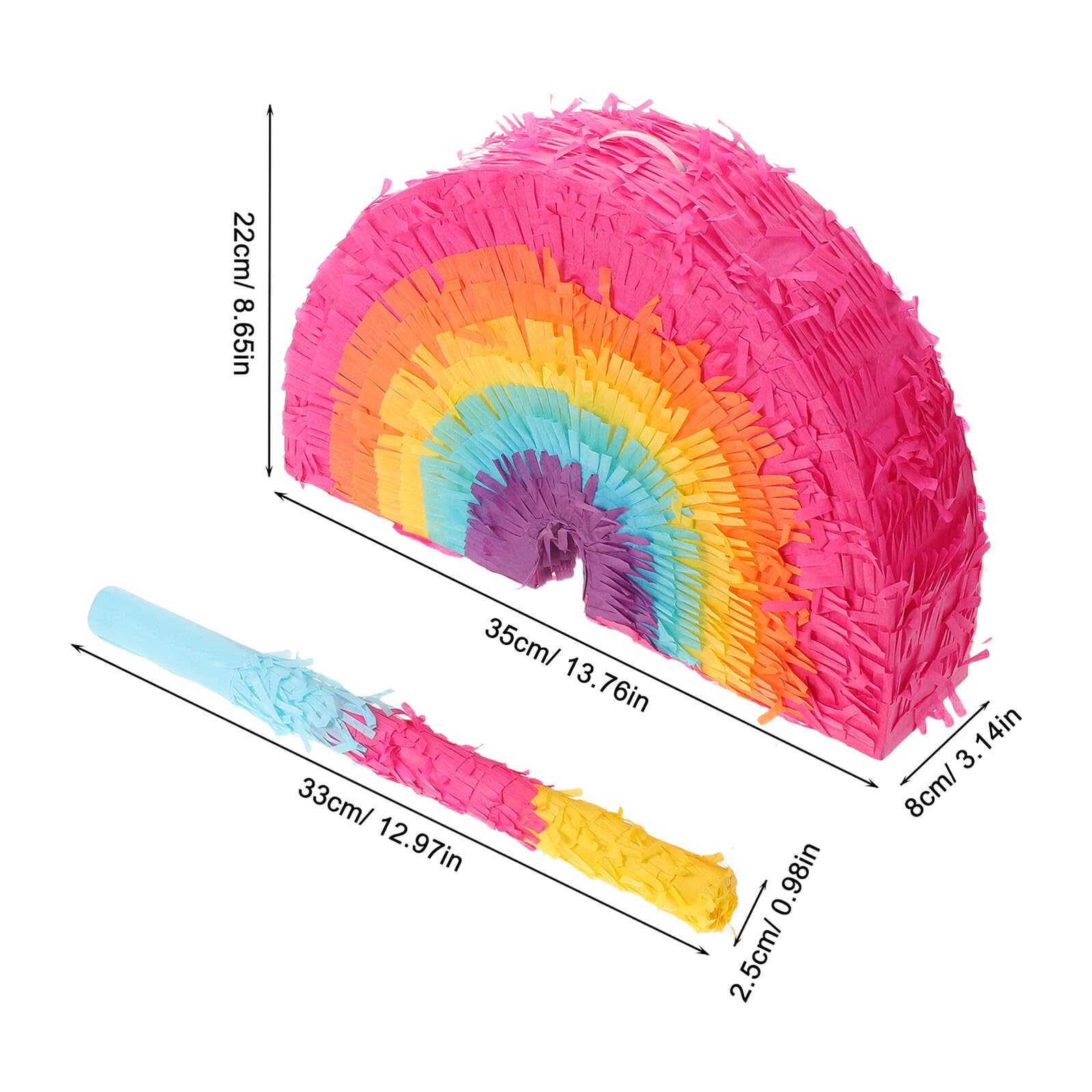 Pinata Arcobaleno a Forma di Torta, Set 1 Pezzo Carta | Bastone e Benda, Capacità 5lbs, per Feste e Carnevale, Stile Boho Dai Colori Vivaci
