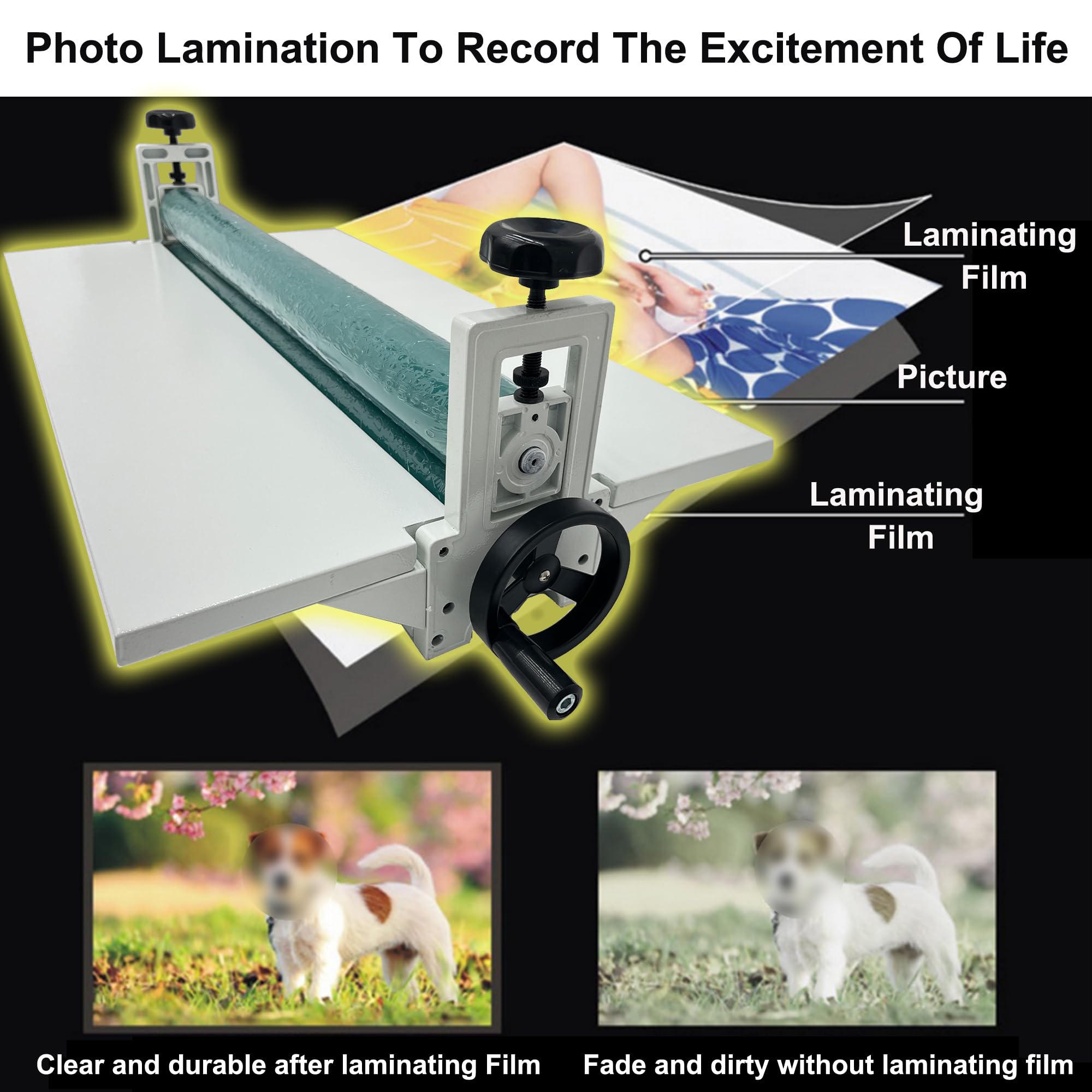 HQHAOTWU Cold Laminating Machine Manual Cold Roll Laminator 30Inch Hand Crank Pressure Cold Laminator Manual Vinyl Photo Film Cold laminator for Photo Poster Laminating
