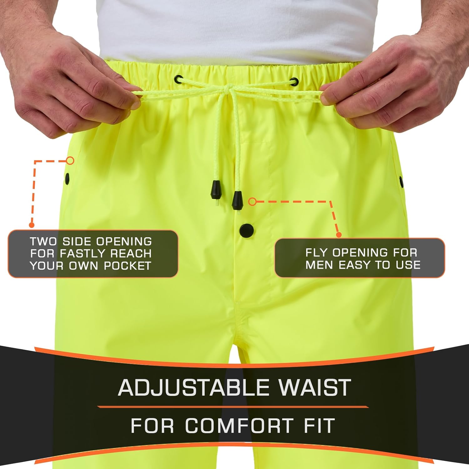 High Visibility Safety Rain Pants for Men Waterproof Reflective Rain Gear ANSI Class E for Outdoor Activity and Work