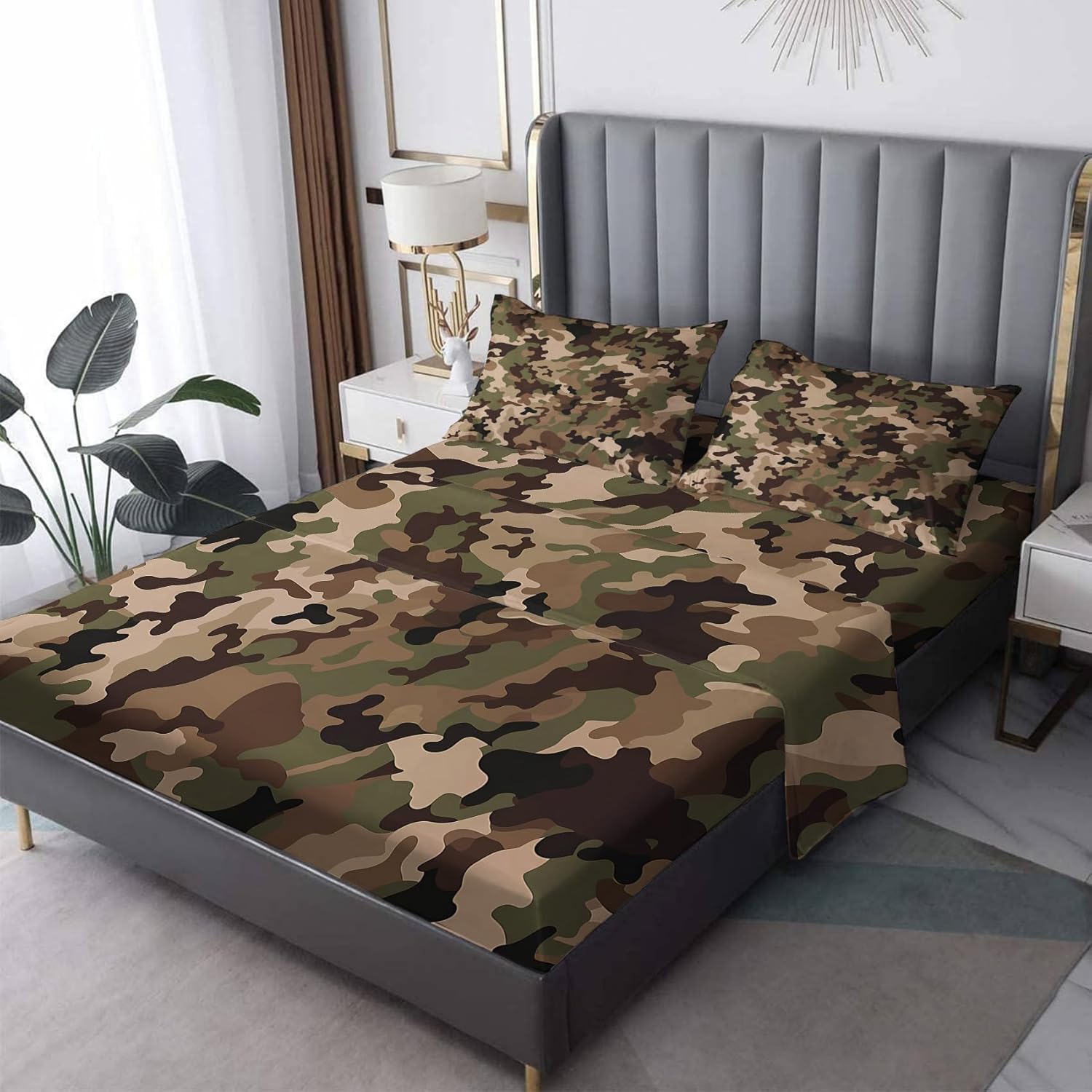 NOGAWA Military Camouflage Sheets Twin XL, Camo Bed Sheets, Deep Pocket & Soft Microfiber Bedding Sheets & Pillowcases 3 Piece - Fitted Sheet & Flat Sheet & Pillow Case