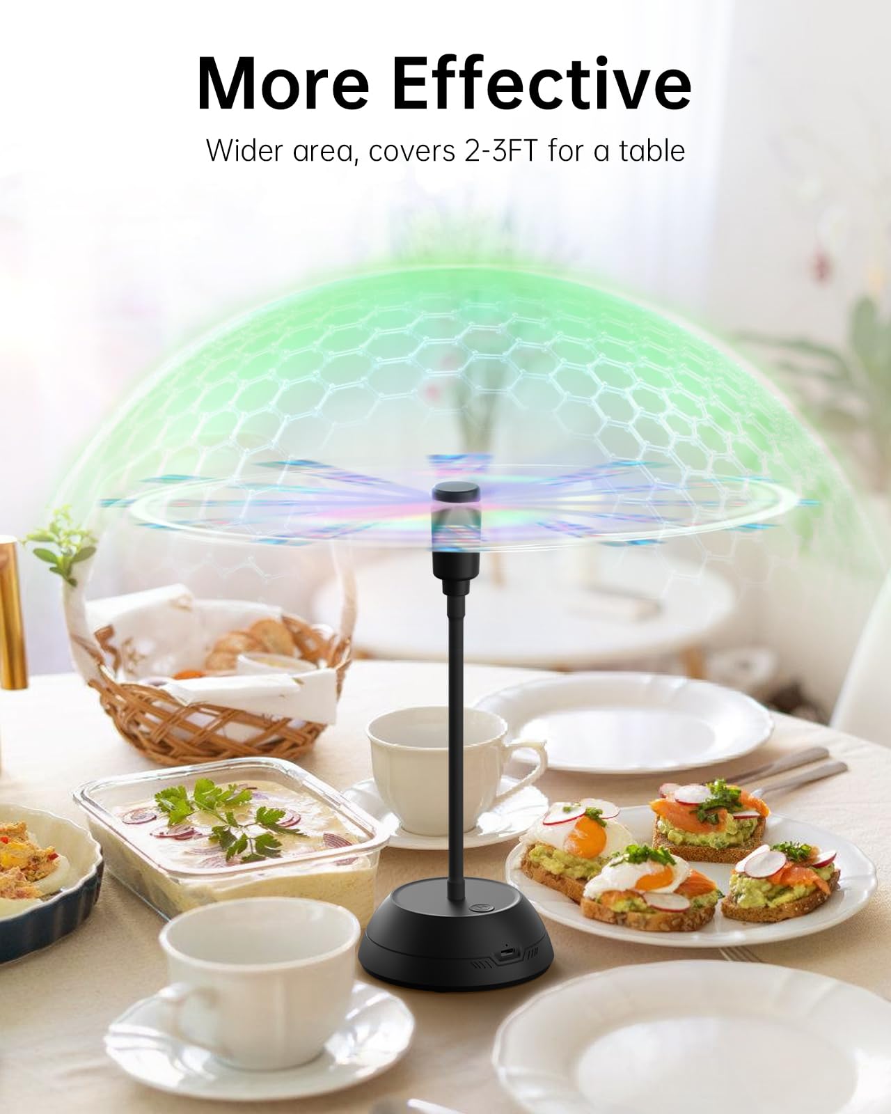 4 ventiladores de alimentos para mesa, ventiladores de mesa portátiles recargables de 2000 mAh con cuchillas holográficas y cuello de ganso de 360°, giratorio de comida de mesa silencioso 5