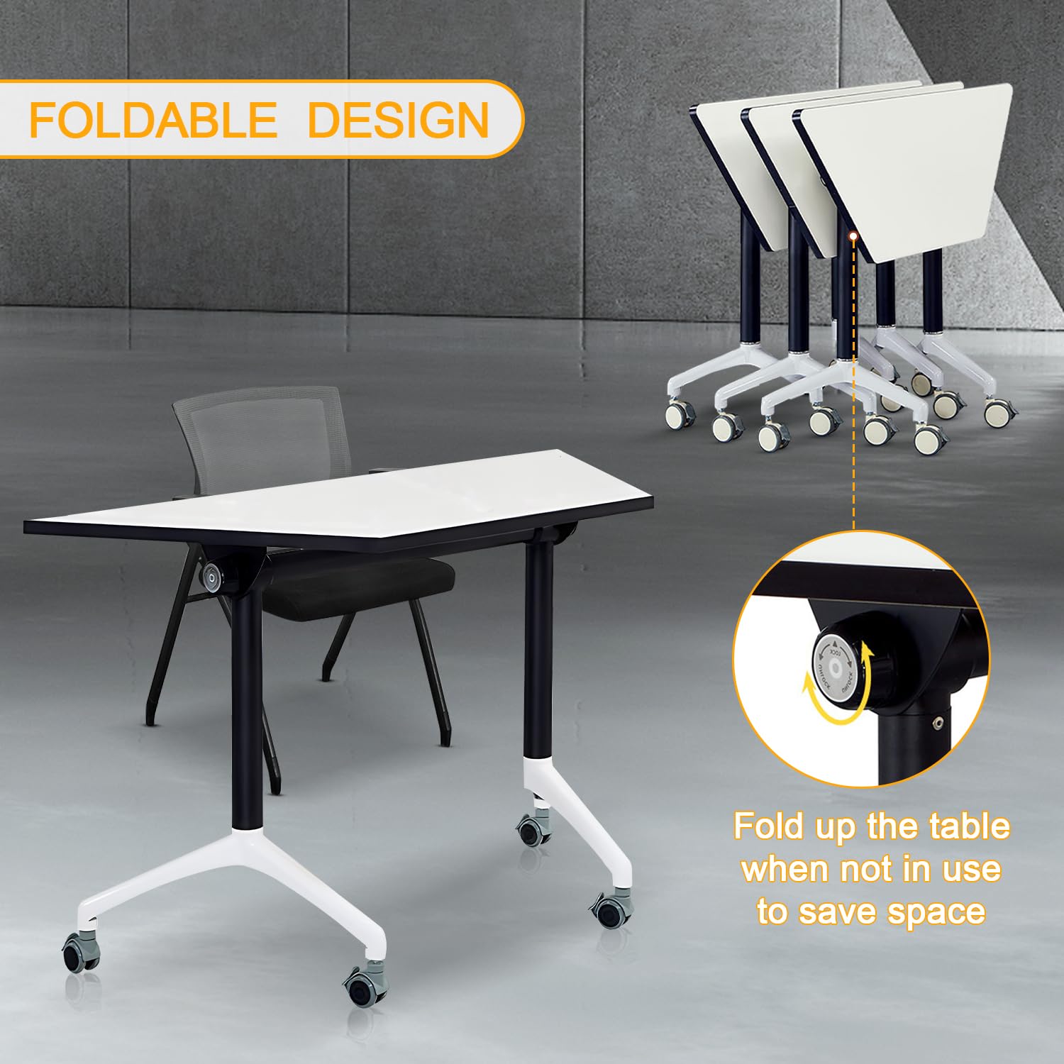 VORDERRY Conference Table Mobile Training Table with Silent Wheels Modern Flip Top Foldable Conference Room Table Rolling Meeting — view 6
