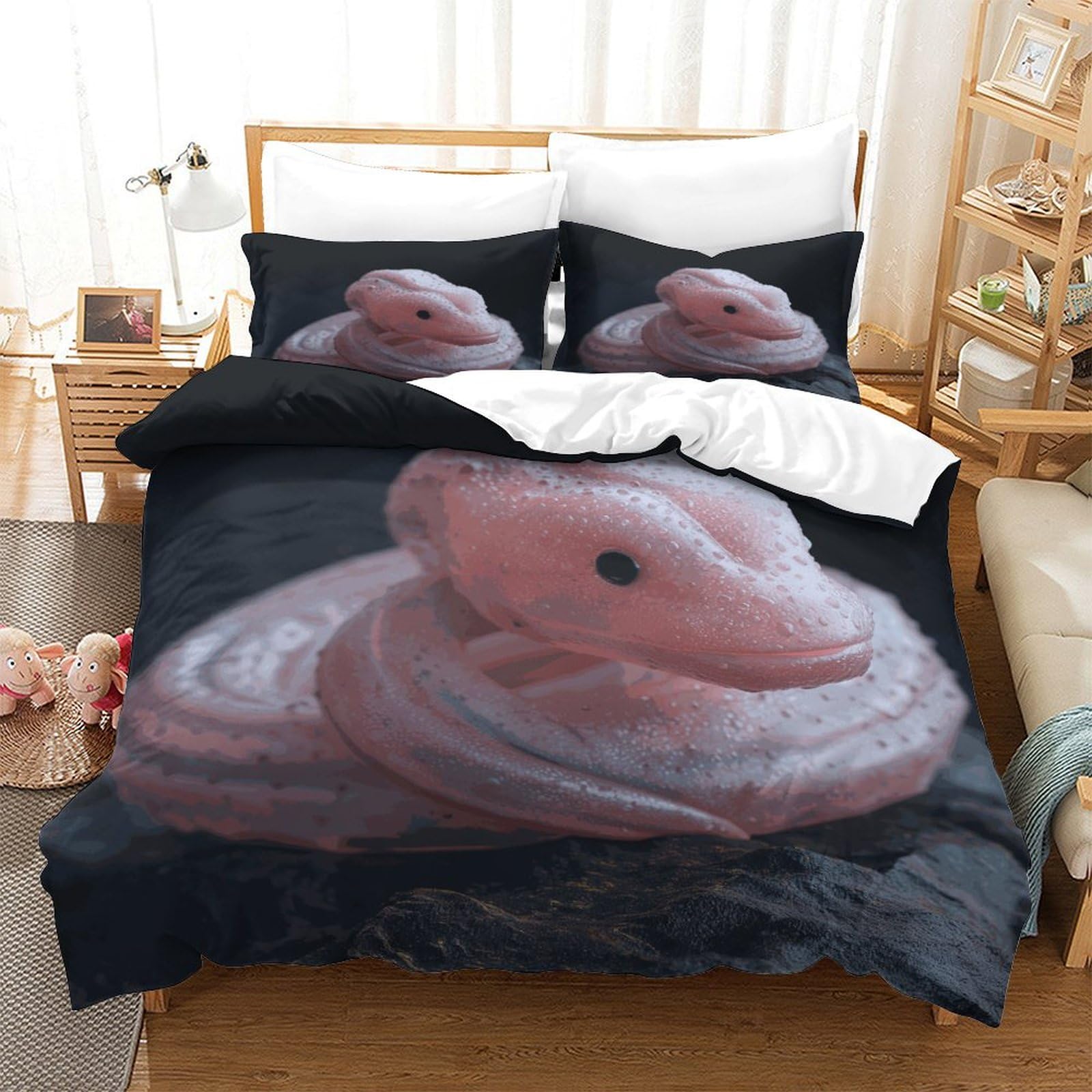 P1S9U7W5Y Pink Snake Pattern 3D Printed Duvet Cover Set 3pcs Microfiber Serpent Bedding Set Double（200x200cm）