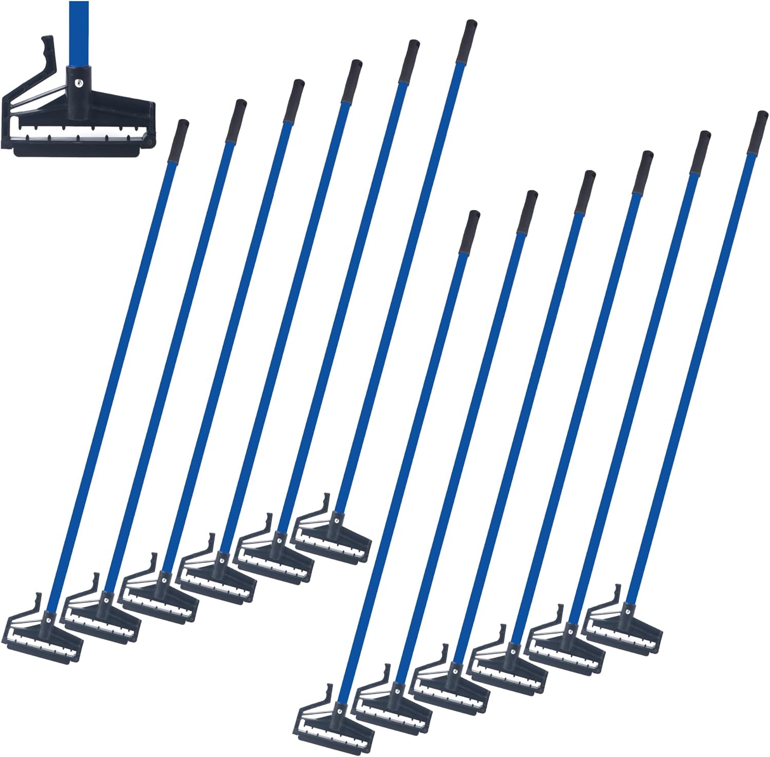 Matthew Easy Trigger Release Mop Handle 60 inch Metal Mop Stick,Commercial Mop Head Replacement Holder for Floor Cleaning,Clip On Mop Handle Quick Change for Wet Mop Handle - 12Pack Blue
