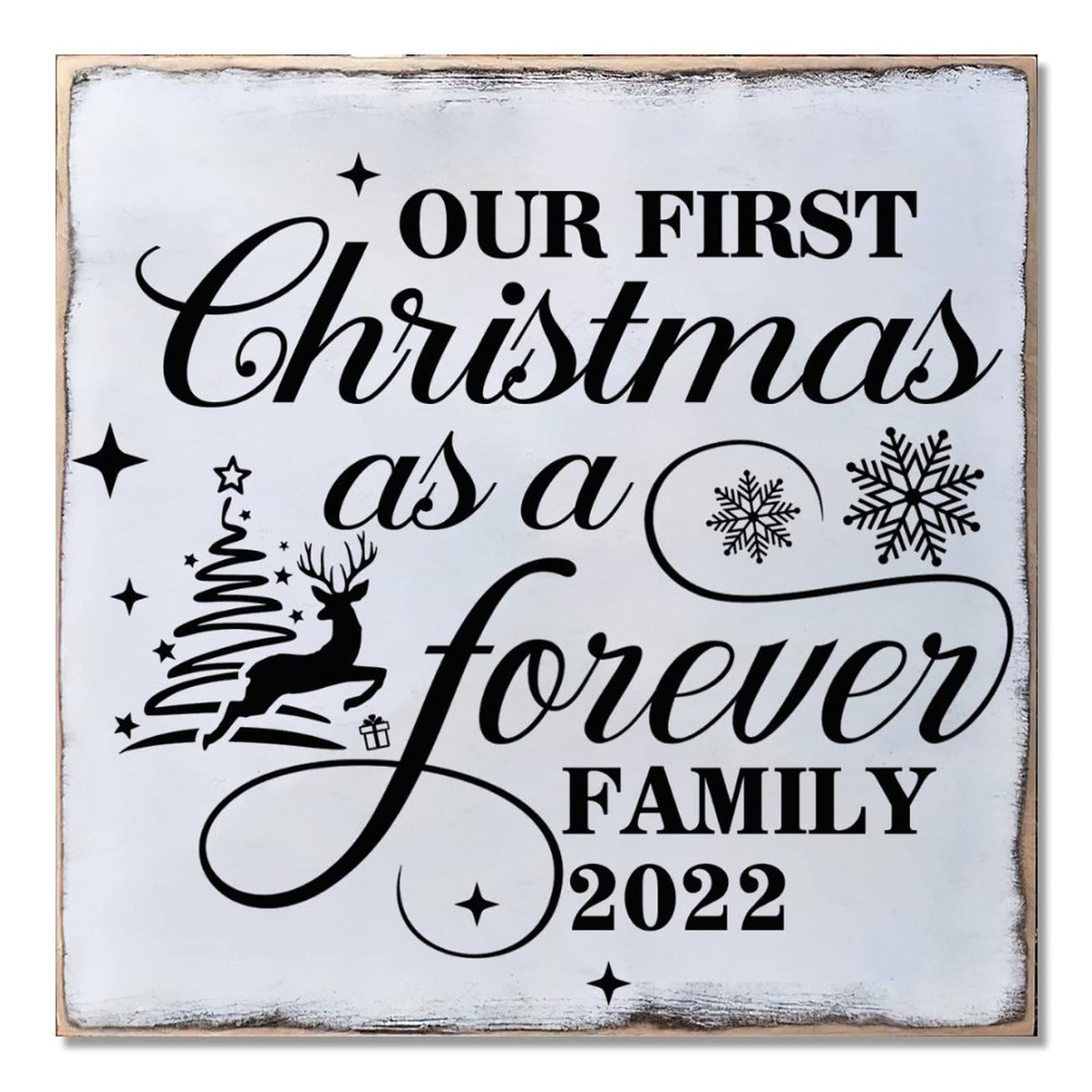 Plaque de porche en bois pour premier Noël en famille