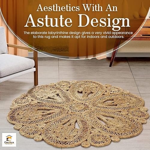 Miniatura 8 de Alfombra tejida a mano de yute redonda de 8 pies, de fibra natural, bohemia, suave, trenzada, rústica, vintage, beige, reversible, ecológica, para