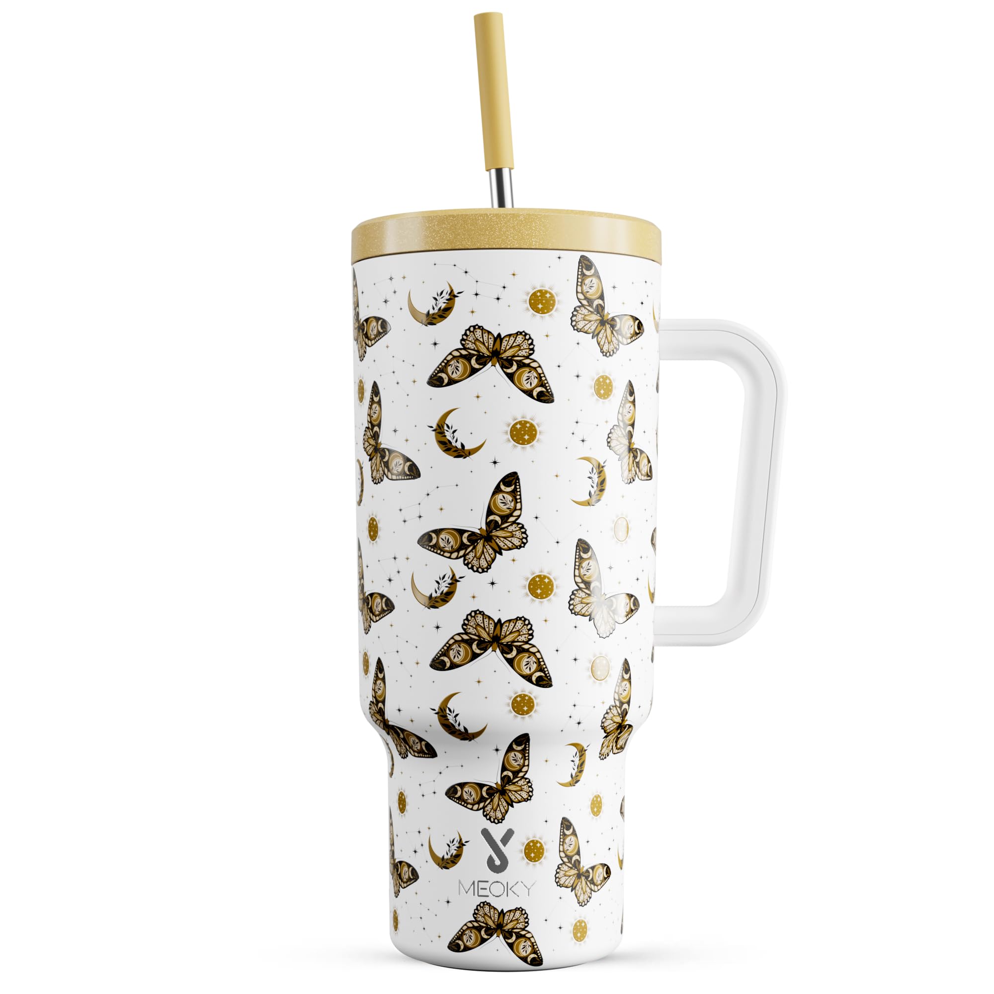 Meoky 40 oz Tumbler with Handle and Straw: Stainless Steel Insulated Tumbler with Lid and Straw - 100% Leak Proof Tumbler for Car Cup Holders - Travelers Commuters Workers, Winglet
