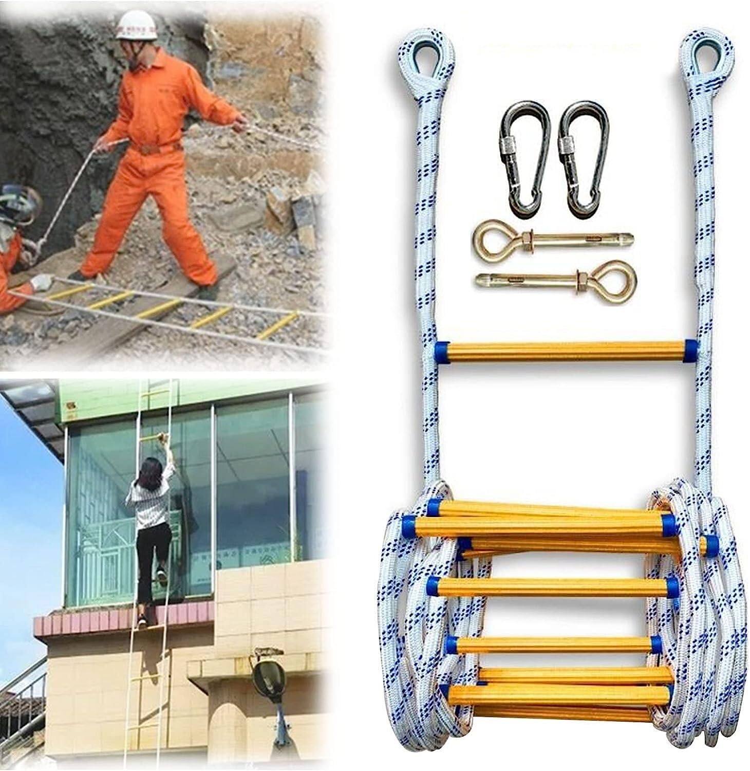 Emergency Rope Ladder Rescue, Climbing, Fire Escape, Hook And Loop(59FT/18M)
