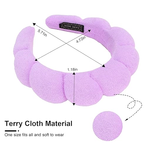 Miniatura 9 de Paquete de 3 diademas de tela de rizo, bandas para el cabello hinchadas para el cuidado de la piel, maquillaje y lavado facial con esponja