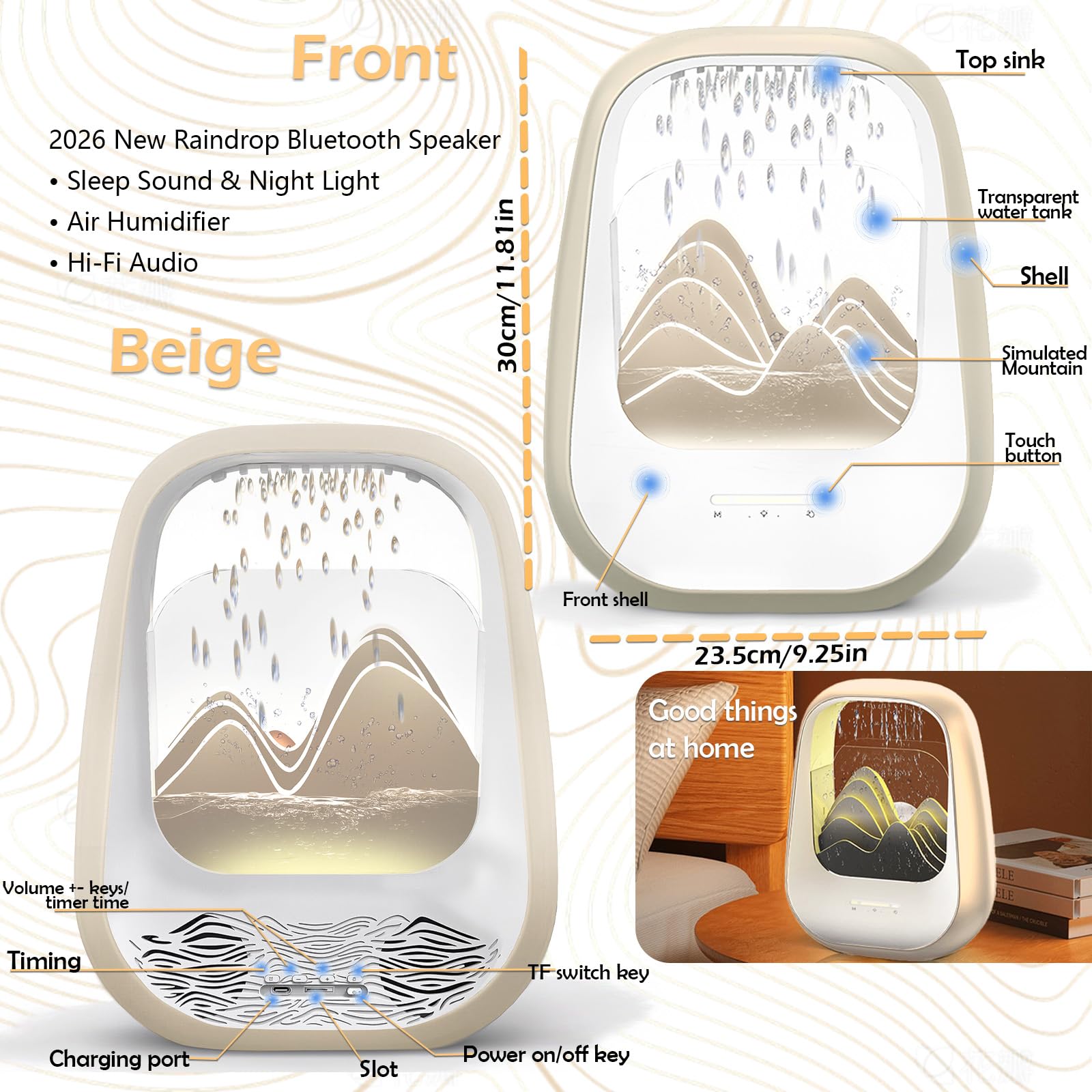 Máquina de ruido blanco de gotas de lluvia con humidificador y