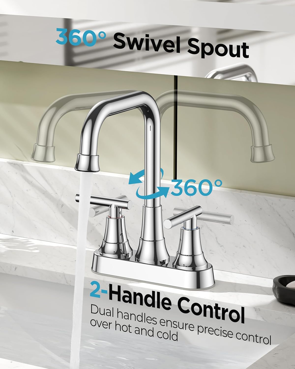 FORIOUS Bathroom Faucets for Sink 3 Hole Chrome, 4 Inch Centerset Bathroom Sink Faucet 2 Handle with Pop-up Drain and Supply Hoses for Vanity RV Laundry Farmhouse - Image 4