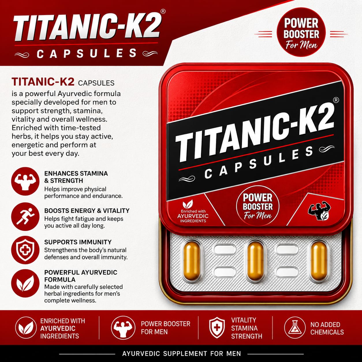 TITANIICC-K2® Capsules Ayurvedic Power Booster for Men 6 capsule per pack — Amazon image 2
