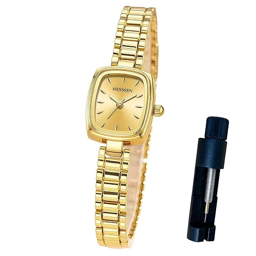 Petite Gold Watches for Women Vintage Bracelet Fashion Accessories Rounded Square Quartz Dial Ladies Watches with Waterproof Stainless Steel Dress Business & Gifts for Women