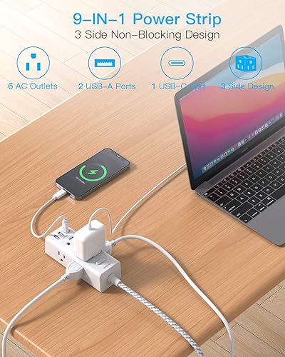 Miniatura 3 de Regleta protectora contra sobretensiones de 15 pies, cable de extensión con 6 tomas amplias, 3 puertos USB (1 USB C), tira extensora de salida de 3