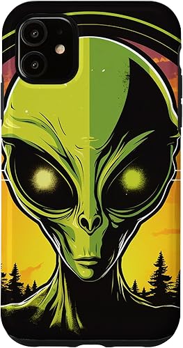 Vista 7 de iPhone 14 Pro Cute Green Alien Head UFO Space Face Alien Case