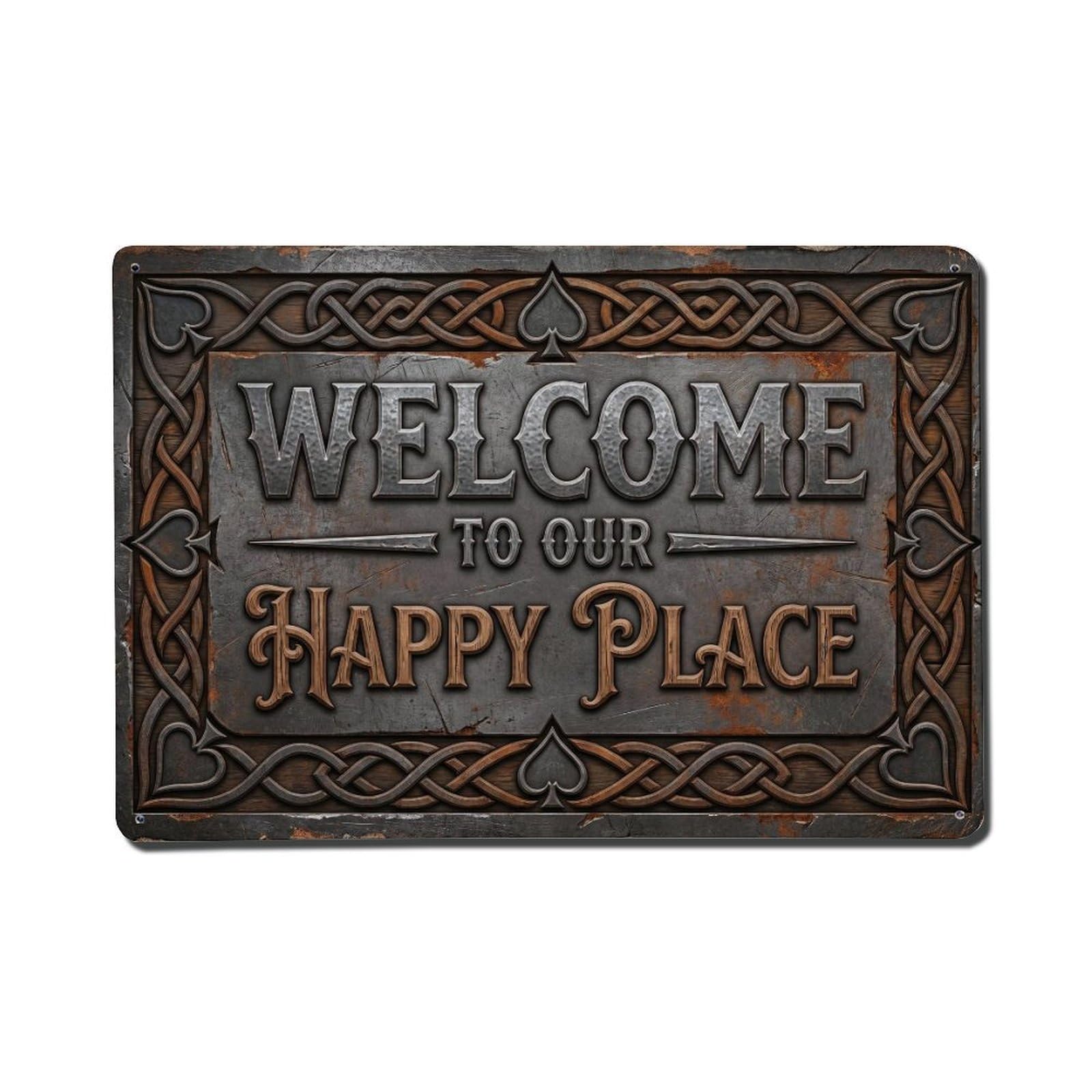 Okngb Style Strawberry Grove Welcome Happy Place Weathered Frame Metal Tin Sign Plaque Wall Decor For Cafe, Man Cave, Club Bar, Office, Home Garden Round Metal Poster 8X12inch