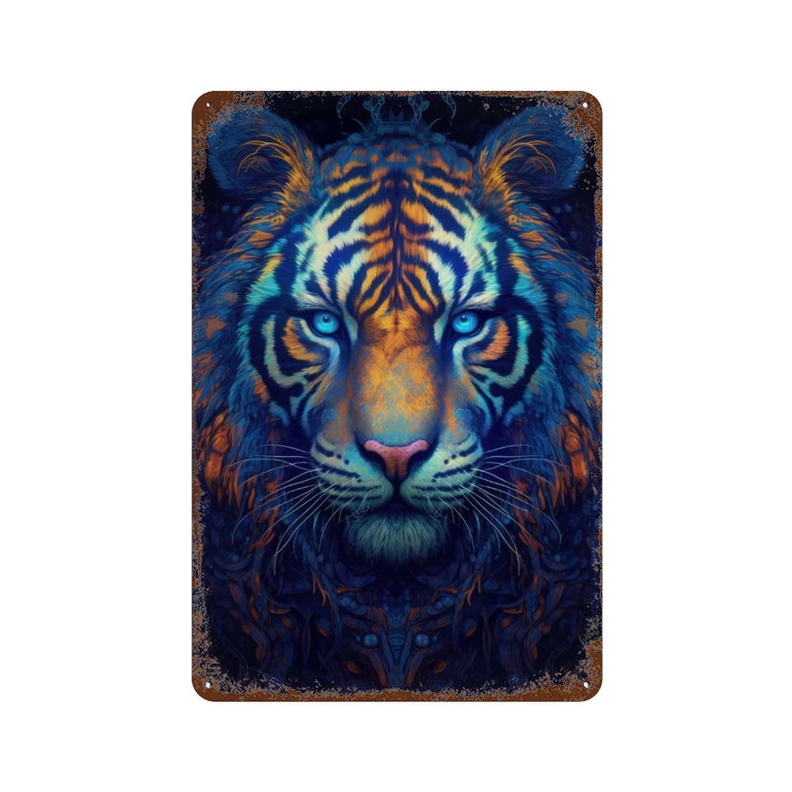 Rust Effect Neon Tiger Rusty Metal Tin Sign 11.8"x7.9", Industrial Home Decor for Living Room, Hallway And Home Decor