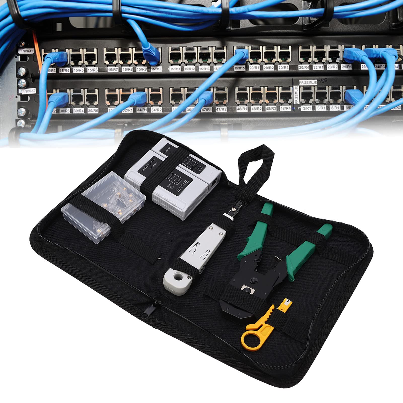 PolyGen Network Tool Kit Professionale 5 in 1 con crimpatrice per cavi Ethernet per RJ45 / RJ11 / Cat5 / Cat5e / Cat6, include tester per cavi di rete per cablaggio