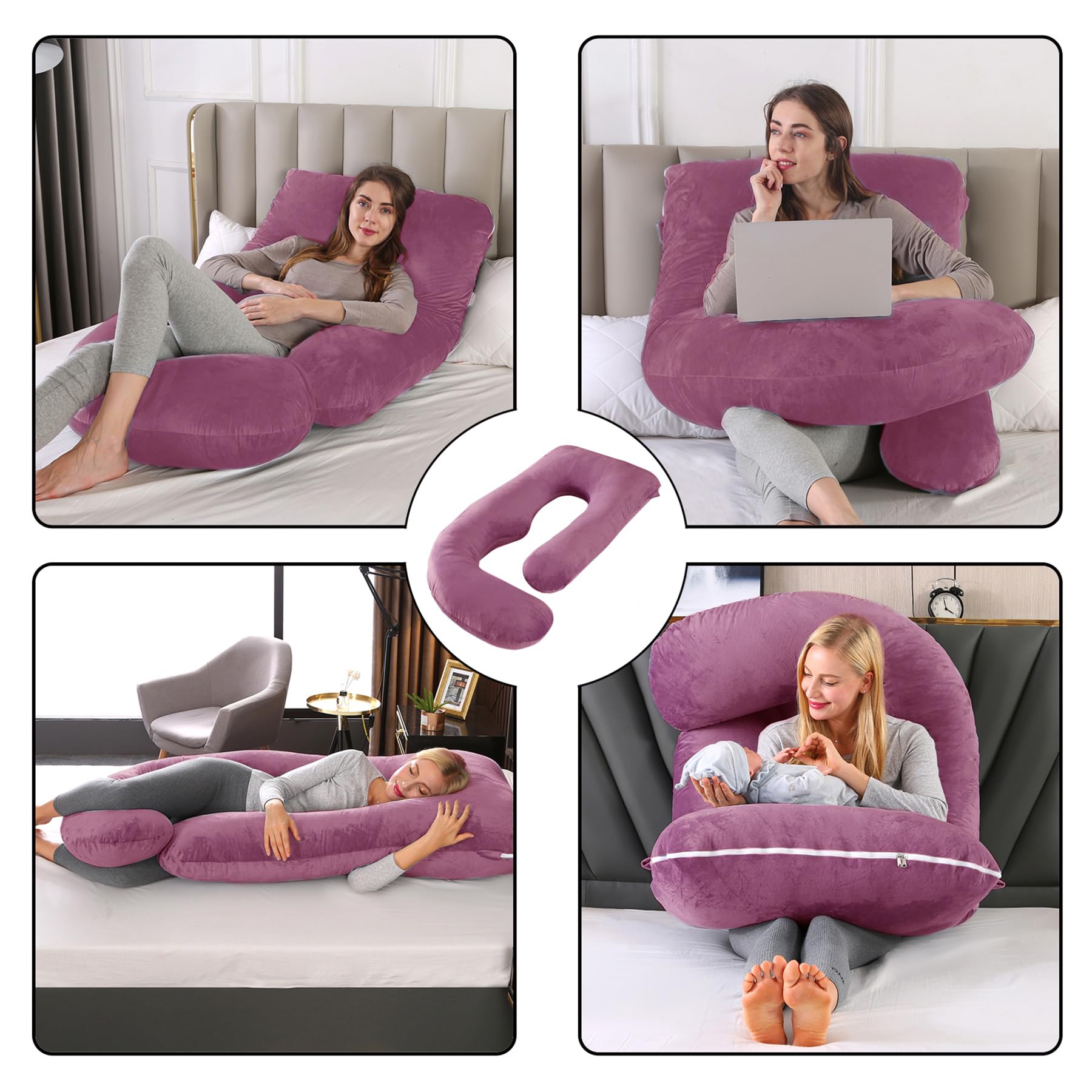 CALIYO Poduszka ciążowa w kształcie litery J, poduszka do karmienia XXL, poduszka do spania na boku z poszewką, poduszka Pregnancy Pillow i komfortowa poduszka dla dorosłych, wyściółka z bawełny