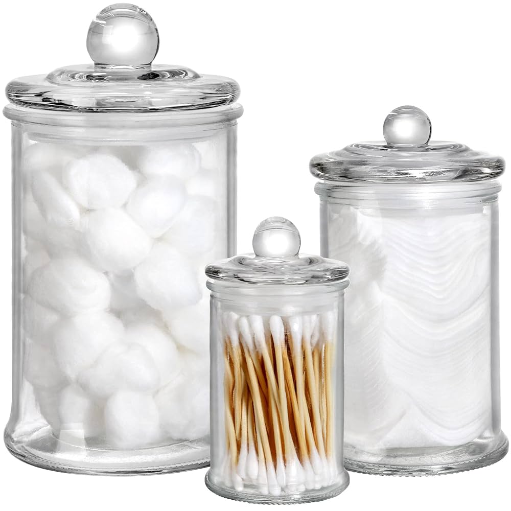 保存容器・ケース Canisters 3 set Amazon|Suwimut ガラス製薬瓶3個セット 蓋付き バスルーム
