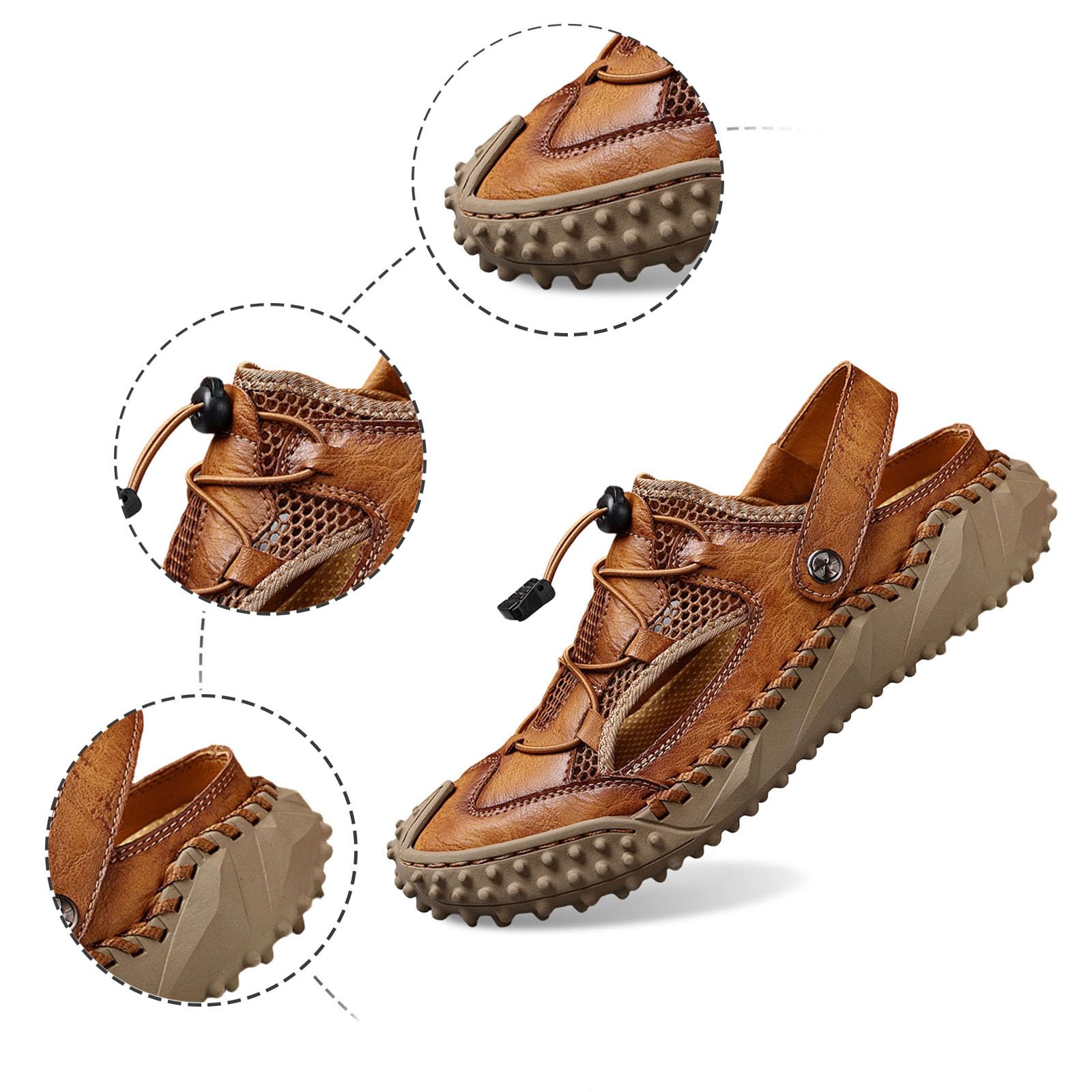 Sandalias Trekking Hombre Suela de Goma Cuero con Bandas Ajustables Zapatillas Deportivas Moderno Abiertas Transpirable Chancla Zapatilla Calzado Flexible para Casual Senderismo Deporte