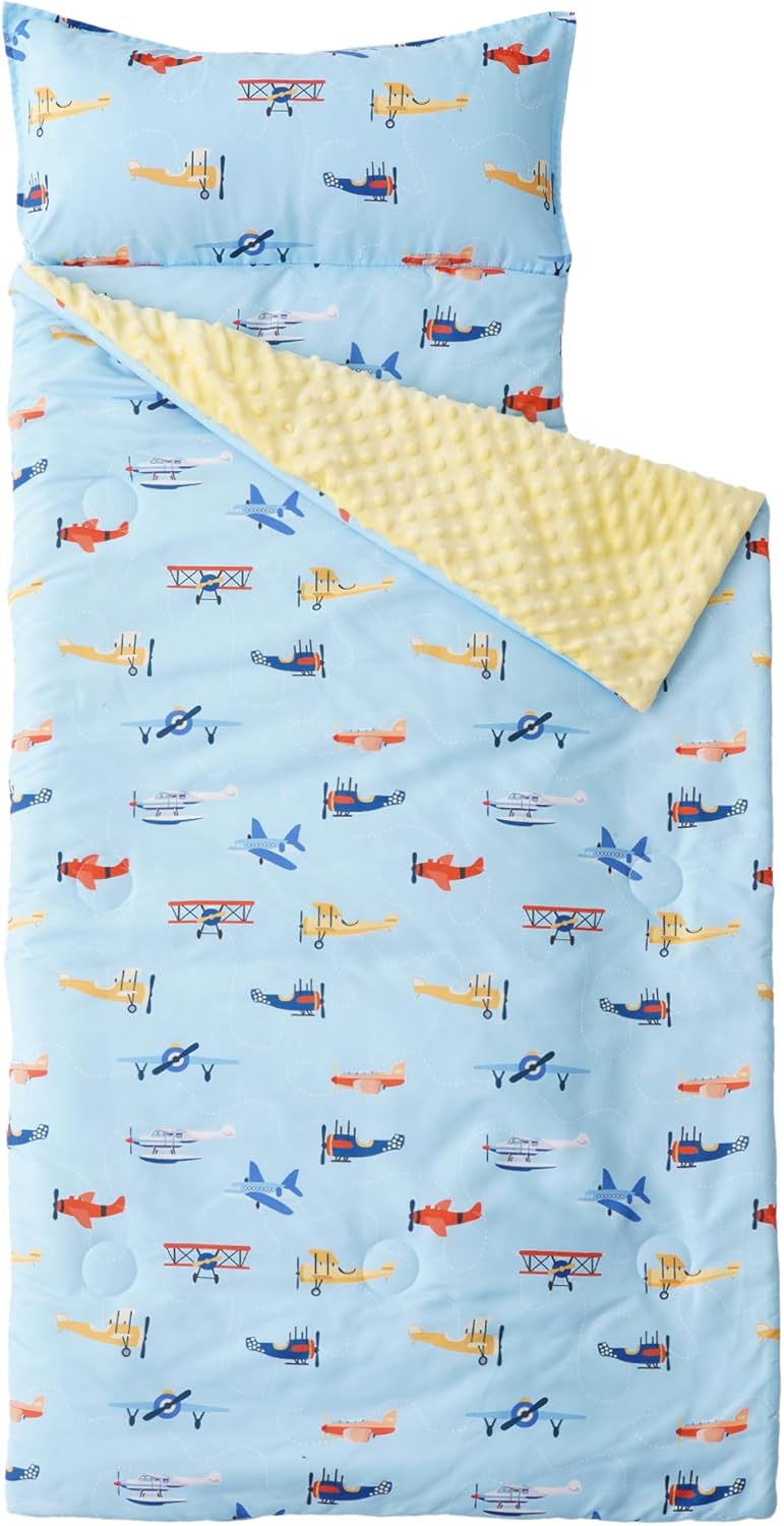 Bunnikins & Clover Toddler Nap Mat with Removable Pillow, Nap Mats for Preschool, Easy Clean Toddler Nap Pad for Kindergarten, Kids Sleeping Bag for Travel Camping