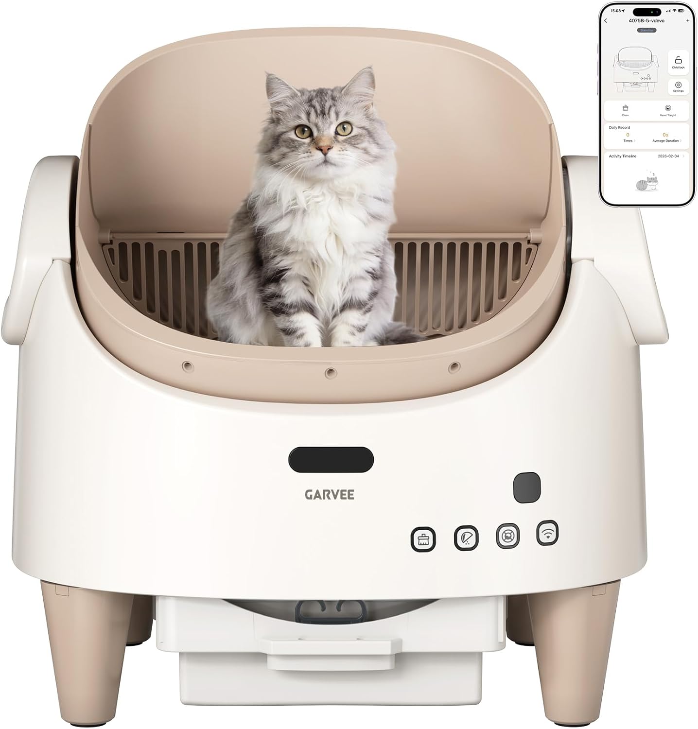 Self Cleaning Smart Litter Box APP Controlled Automatic Odor-Free Cat Toilet with Large Waste Bin Disposable Bags, Open Top Design for Single or Multi Cat Households