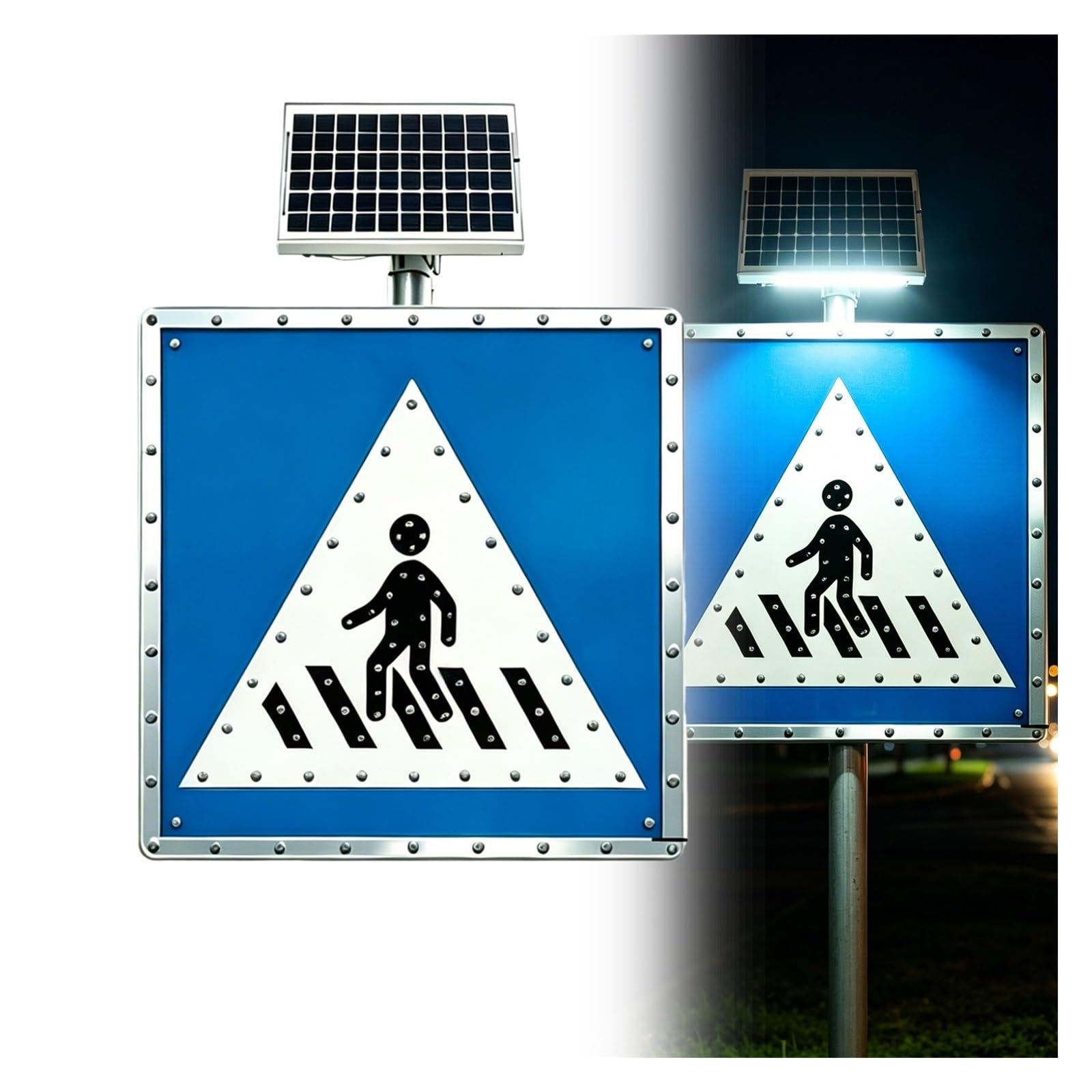 Cartel Paso Peatonal Solar Señal, Señal LED Intermitente de Paso de Peatones, Estructura de Aluminio, con LED Intermitentes, for Múltiples Ubicaciones Viales(30in)
