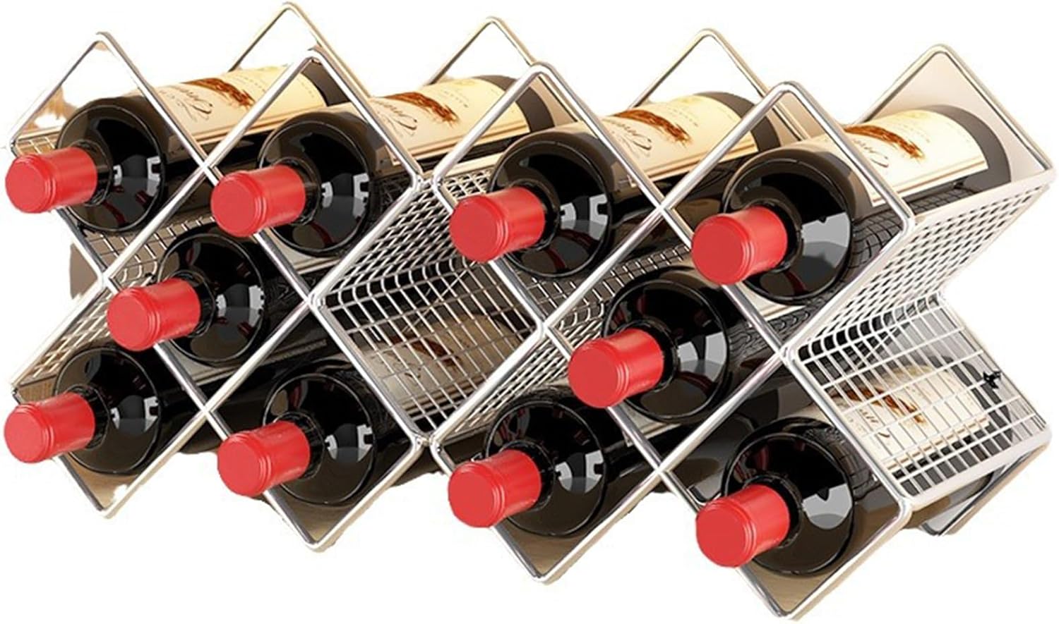 Soporte para Botellas de Vino, 10 Botellas, Metal, Plateado, de Mesa