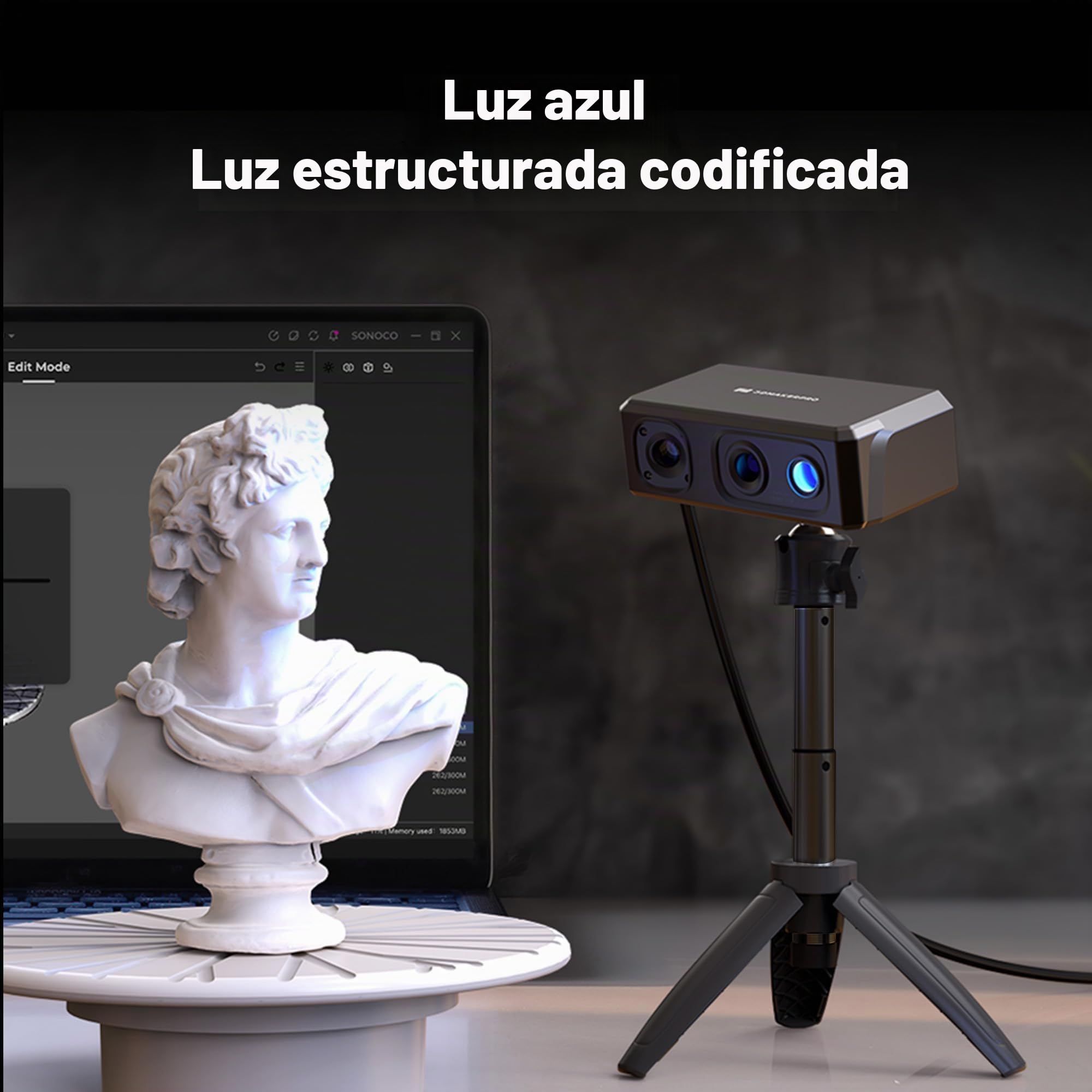 Escáner 3D portátil 3DMakerpro Seal Lite para impresora 3D, alta precisión detallada de 0,02 mm, velocidad de escaneo de 10 fps ultrarrápida con lentes antivibración, kit premium