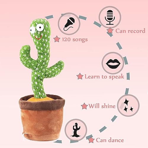 Miniatura 2 de Juguete parlante de cactus bailarín, retuélvete cantando imitando cactus, repite lo que dices, canta, baila, grabación, LED (120 canciones)