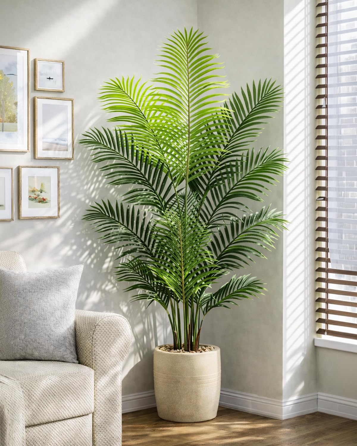 6FT Artificial Palm Tree Indoor Outdoor Plant, 180cm Tall Fake Tropical Palm Tree in Pot, Faux Areca Palm Floor Plant with Adjustable Branches, Maintenance-Free for Living Room, Home Office Decor