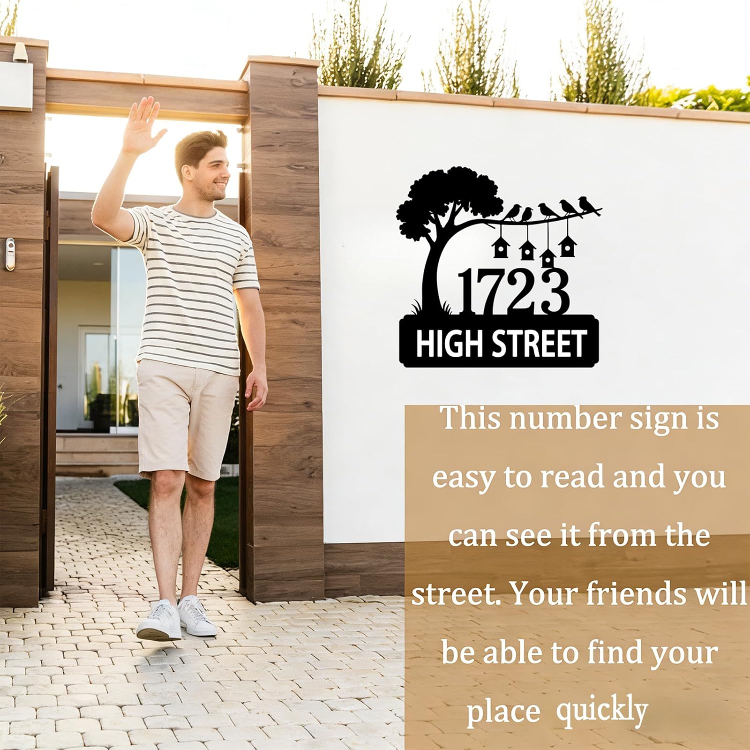 Personalized Tree Metal Address Sign for Wall, Birds Custom Metal House Number Plaque Outdoor, Customized Street Name Laser-Cut Art, New Homeowner Housewarming Gift