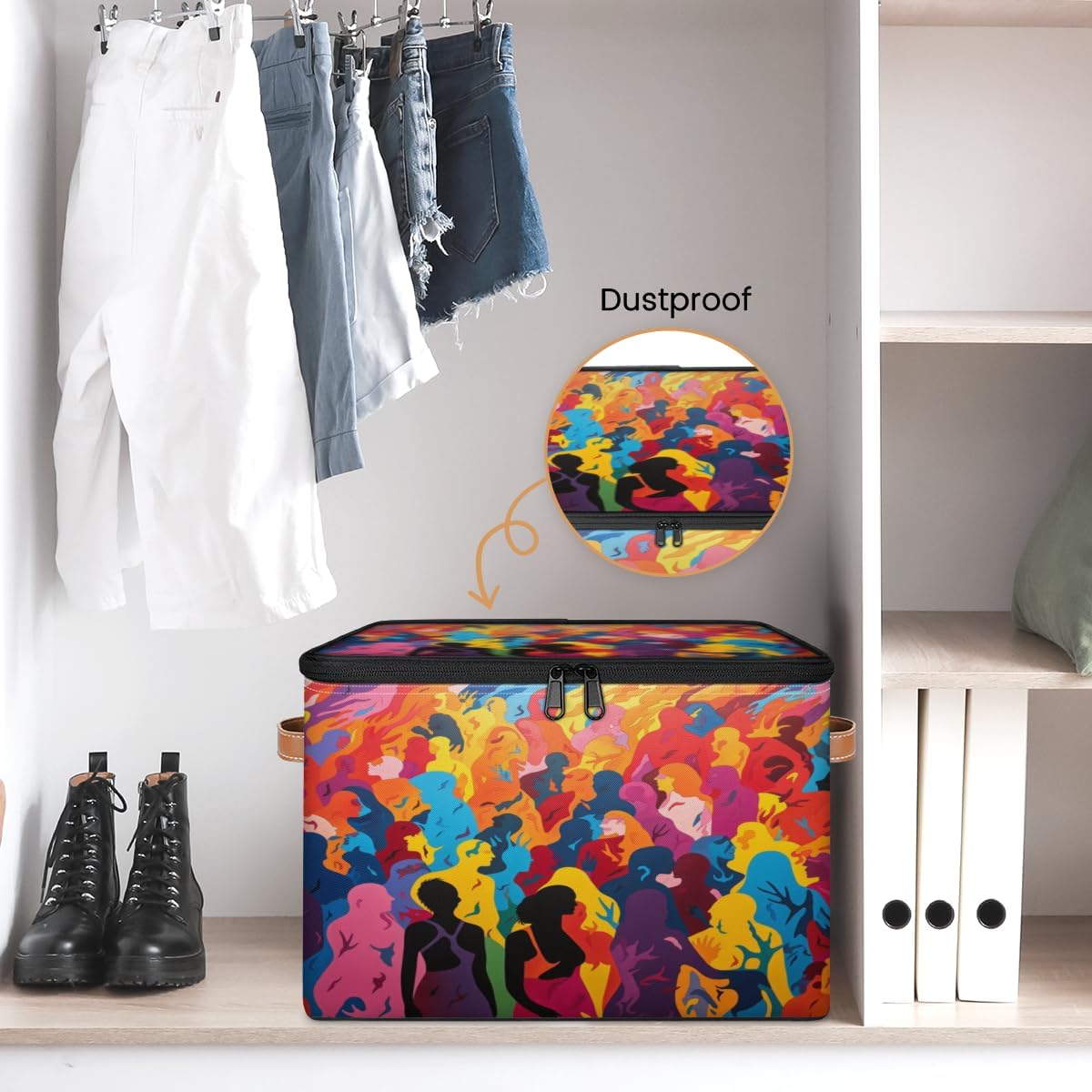 Storage Bin Set of 2 Rainbow Modern Art Storage Basket with Zipper Lid & Handle Foldable Closet Shelf 2 Pack Cloth Organizer Basket Cube Bins Clothes Organizer for Nursery, Bedroom