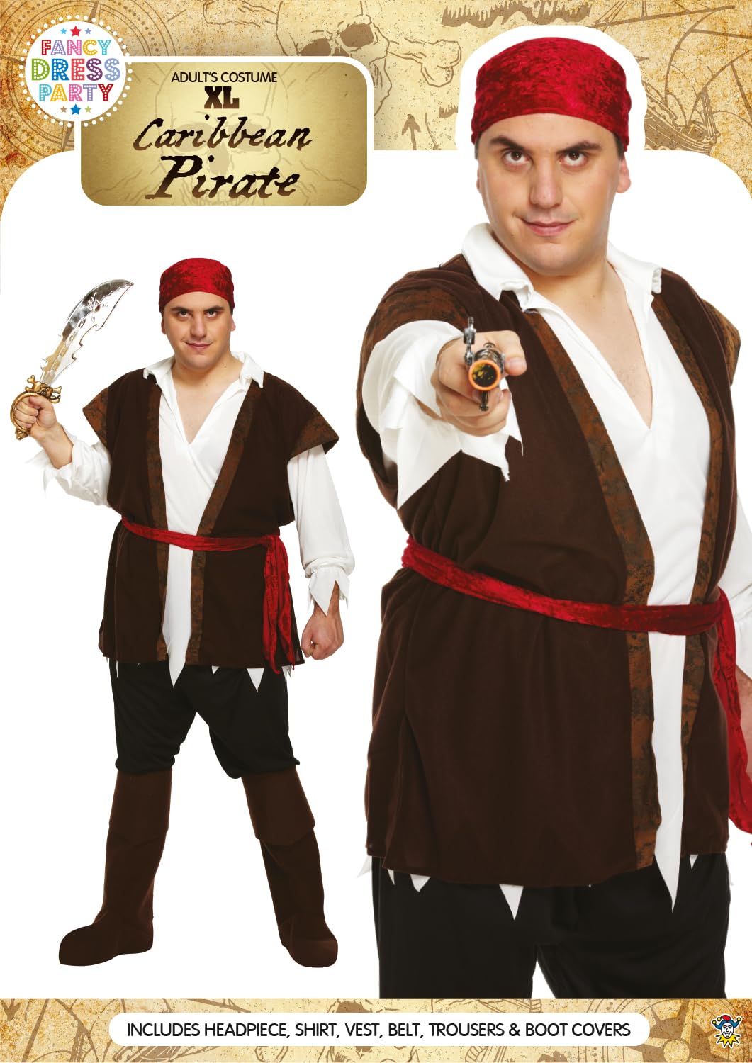 HENBRANDT Travestimento da Pirata dei Caraibi Adulto XL Fits to a 121,9 cm Chext
