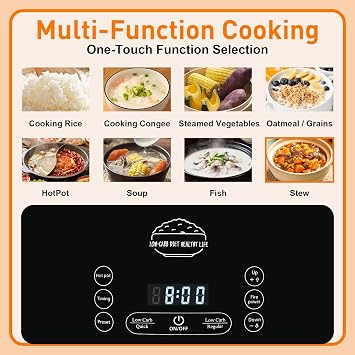 3L Low Carb Rice Cooker, 800W Rice Cooker That Removes Starch | Designed As A Low Sugar Rice Cooker With 4-Stage Starch Removal, Low Carb Rice Cooker For Healthier Rice Cooking.