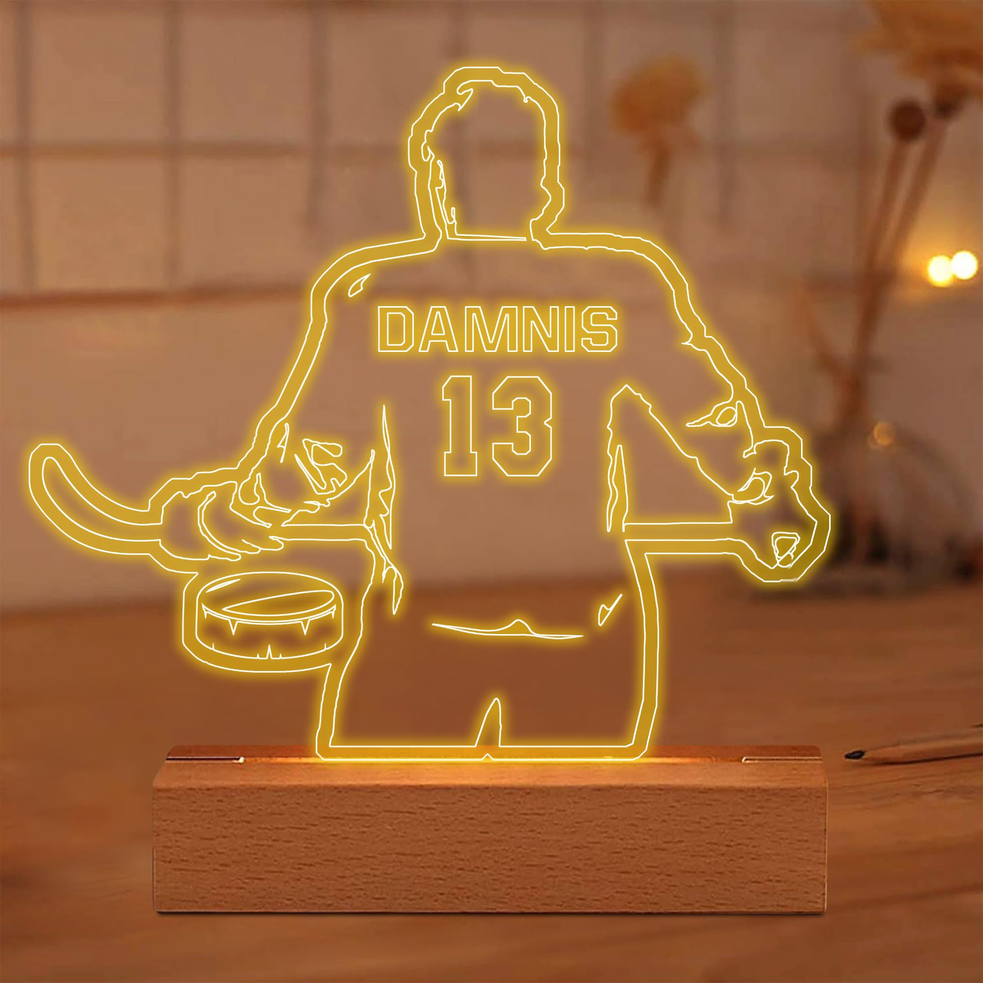 Ozinna Personalized Hockey Night Light,Custom Ice Hockey Player Name & Number LED Desk Table Lamp,Christmas Birthday Gifts for Men Teens Kids Boys Bedroom Decor