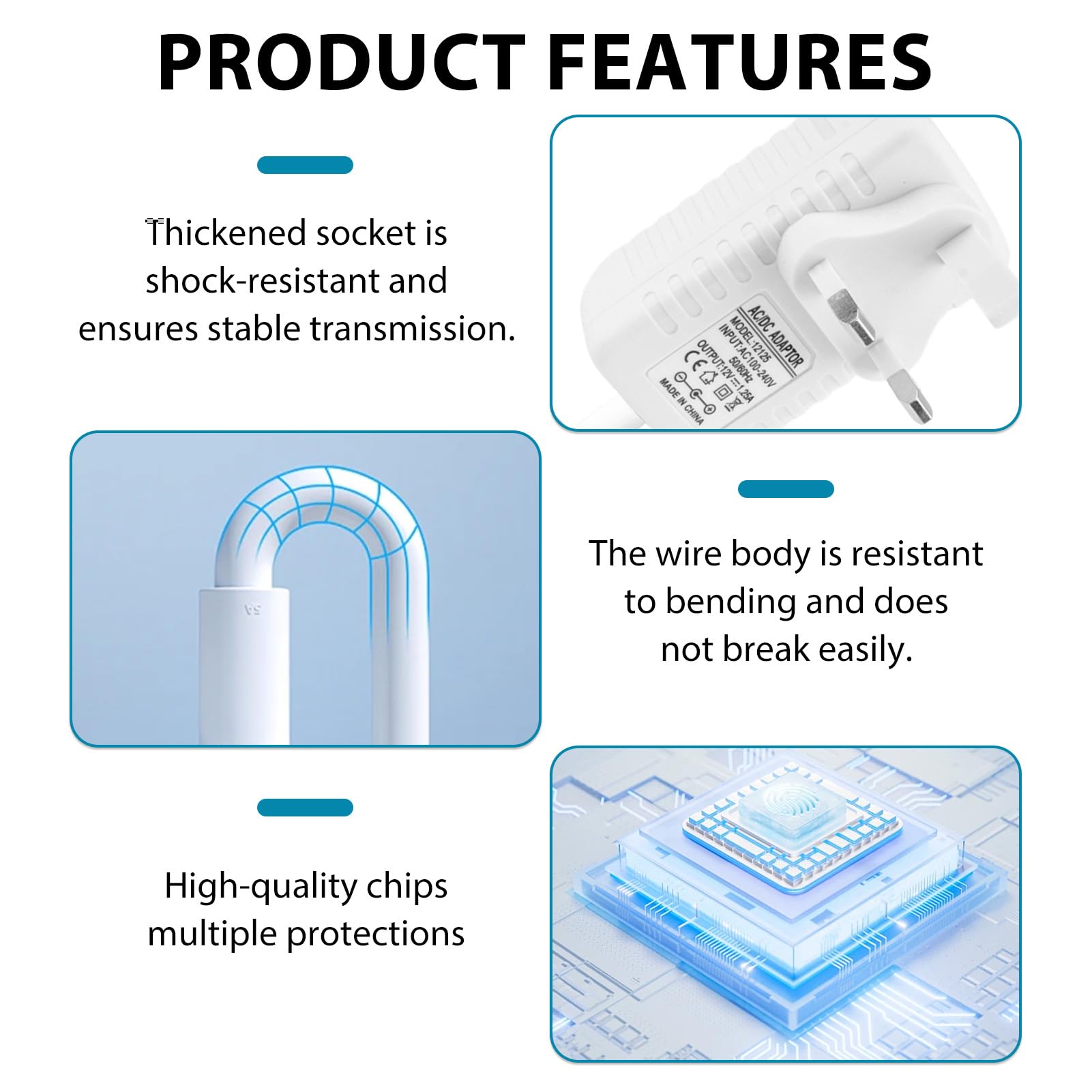 15W Power Supply Charger for Alexa Echo Dot 3rd 4th 5th Gen 12V 1.25A 4.0 * 1.7mm Power Adapter Replacement Cable for Kids Edition Show 5 1st 2nd Gen Echo Dot with Clock Dot Spot Pop Fire TV 2M Cord — view 3