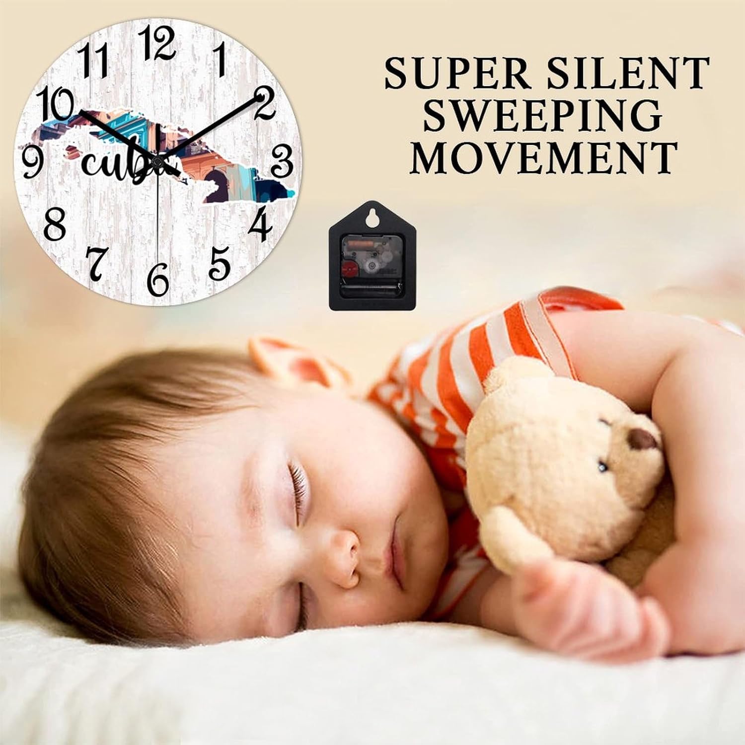 Funlucy Cuba Country Landmark Scenery Wall Clock Cuba Battery Operated Silent Non-Ticking PVC Clock 15x15 Inch for Home Kitchen Bathroom Bedroom Living Room Decor