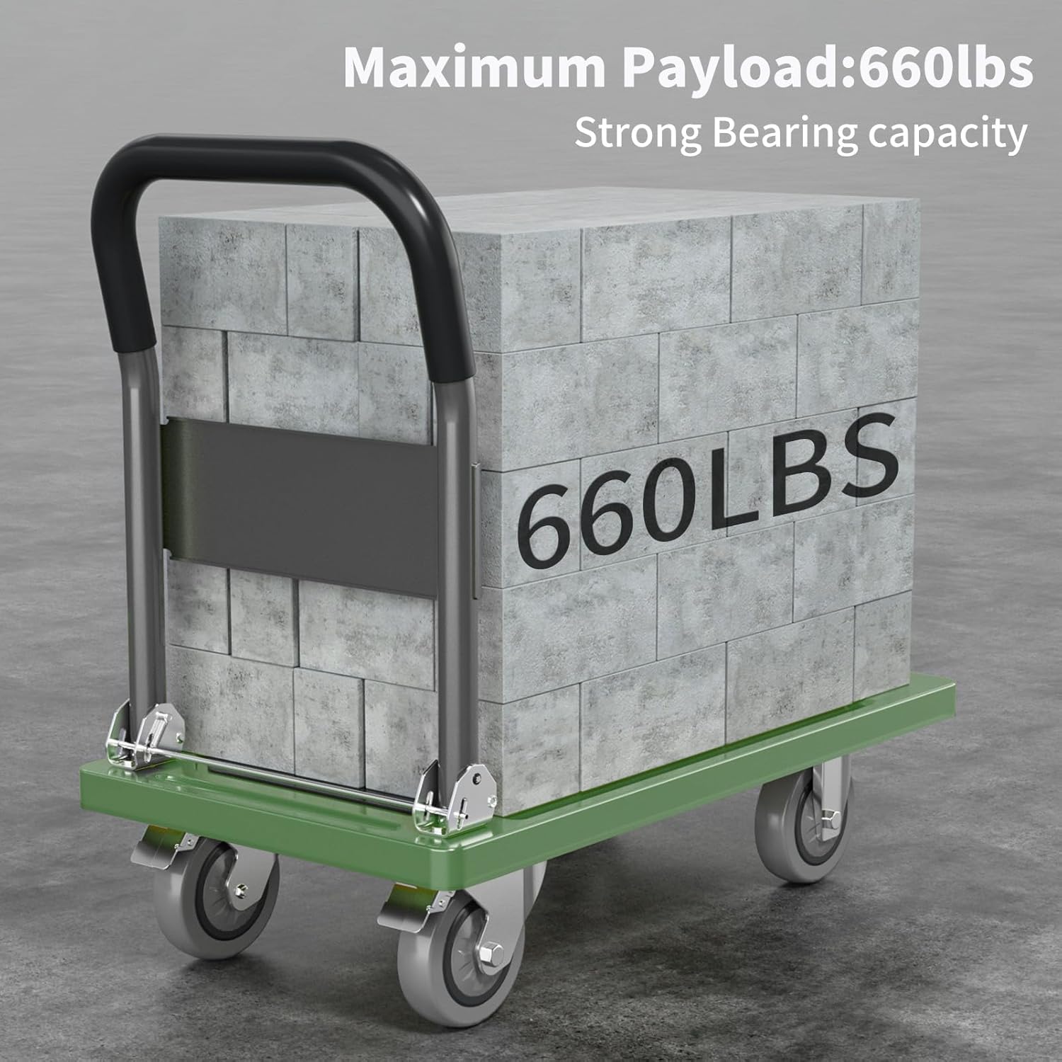 Upgraded Foldable Push Cart Dolly | 660 lbs. Capacity Moving Platform Hand Truck | Heavy Duty Space Saving Collapsible | Swivel Push Handle Flat Bed Wagon - Green