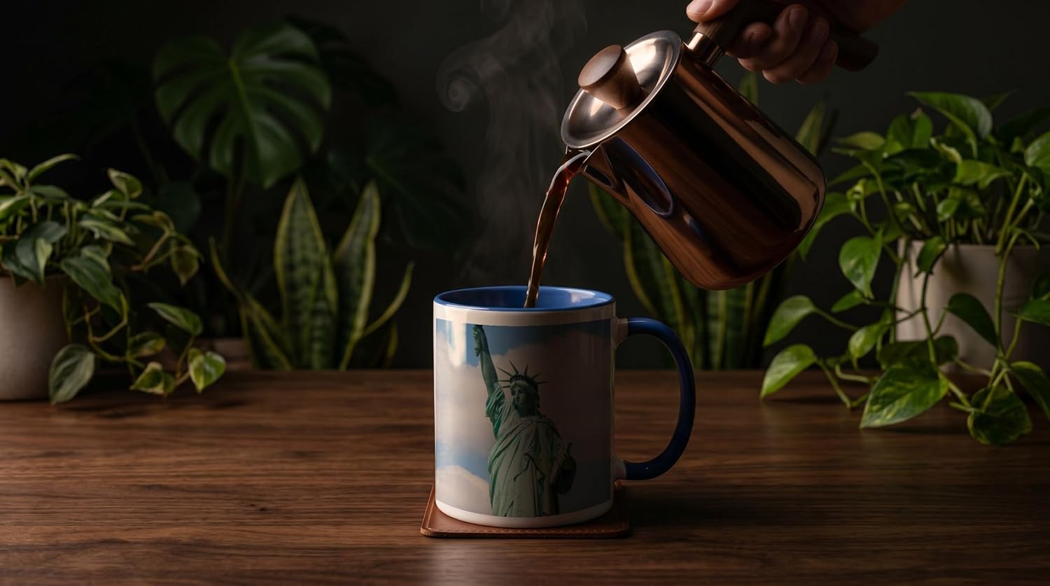 3dRose Statue of Liberty, New York, USA 11oz Two-Tone Blue Mug image 3
