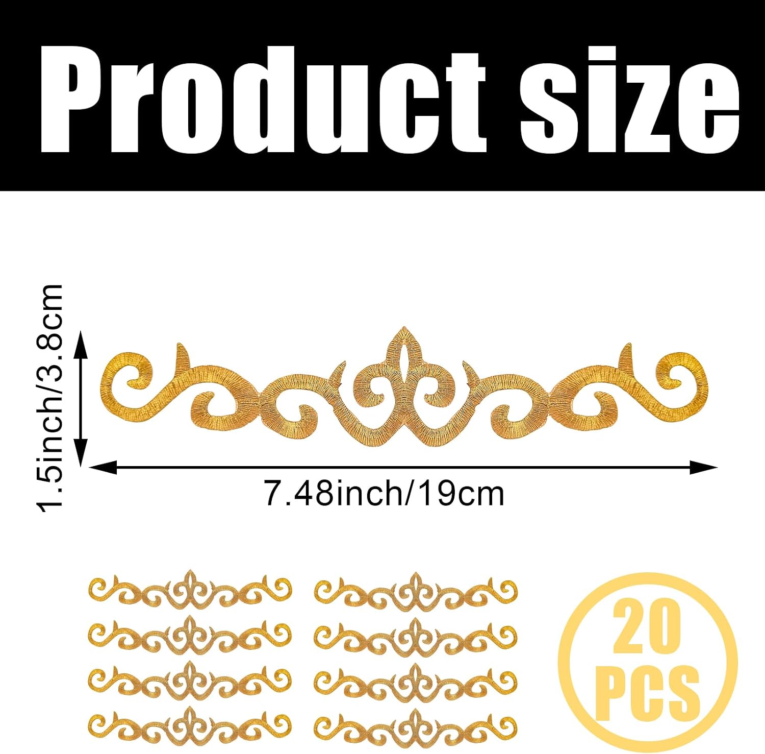 20 PCS Metallic Embroidered Iron on Patch Gold Trim Fringe Leaves Glitter Retro Boho Embroidered Appliques Iron-on Patches for Dress Pillow Sewing Accessories Embellishment image 2