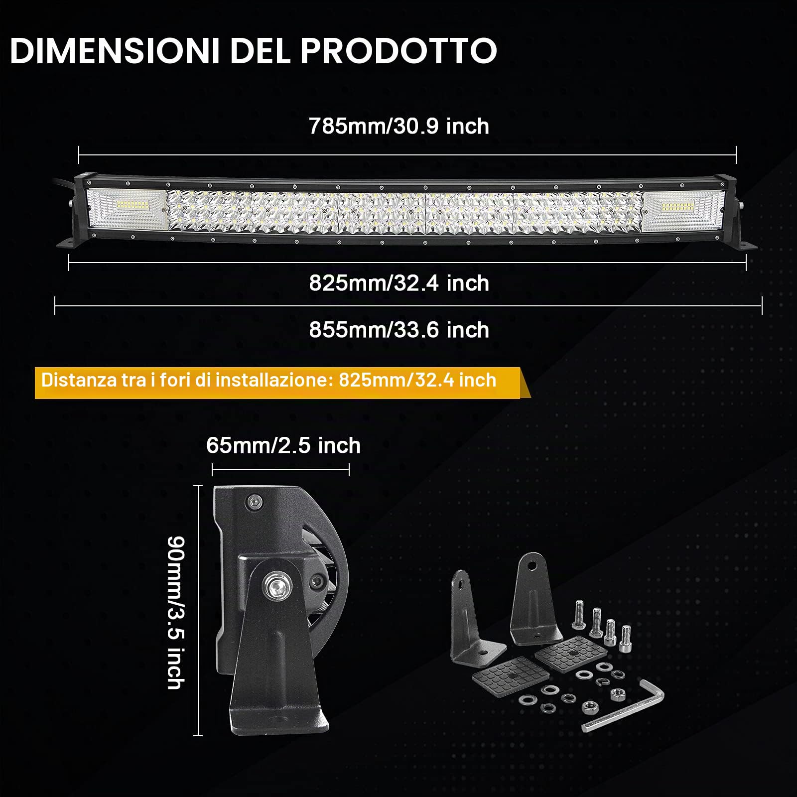 SKYWORLD 82.5 cm 405W Curvo Barra LED Fuoristrada Barra Luce a Led Lampa 12V 24V Fari LED Luci da Lavoro, 2 x 10cm 36W Spot Faro da Lavoro Con Cablaggio Trattore Auto Camion 4x4 ATV UTV Veicoli