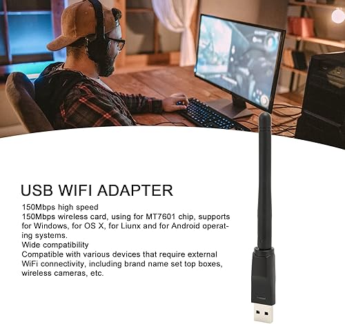 Miniatura 2 de Adaptador USB para PC, 150Mbps MT7601 802.11 b g n Adaptador de red para escritorio, antena de alta ganancia de 2.4 GHz soporta 2000, 7, 8, 10, 11,
