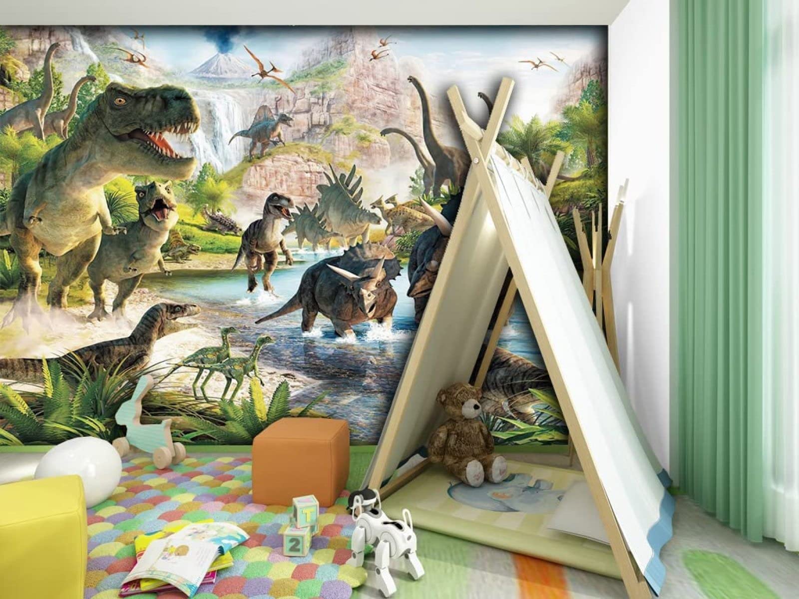 Papel Pintado Pared 3D Papel Tapiz Dinosaurios Tyrannosaurus Rex Fotomurales 3D Tv Fondo Pared Moderno Dormitorio Murales