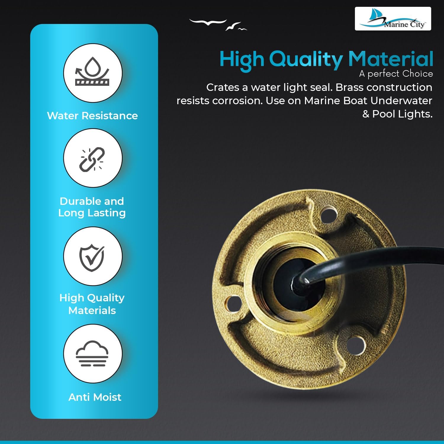 MARINE CITY Under Water LED Light Waterproof Brass Drain Plug – Corrosion-Resistant, 1 Inch Hole, Ideal for Boats, Yachts, Pools (Blue)