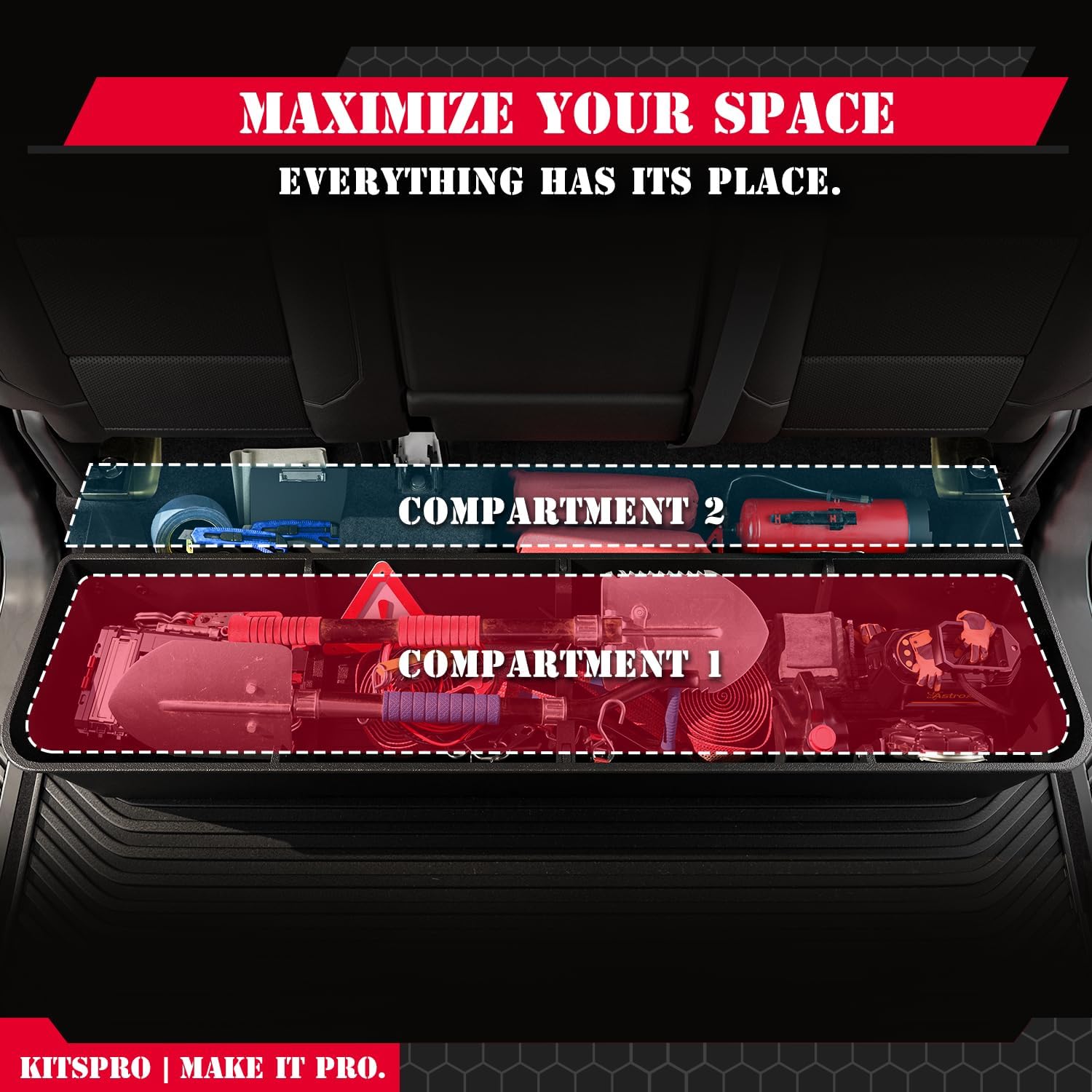 KitsPro Rear Truck Underseat Storage Box, Fit 2019-2026 Chevrolet Silverado and GMC Sierra 1500 2500 3500 HD Double Cab & Crew Cab Heavy Duty Rear Under Back Seat Box Organizer, Anti Slip